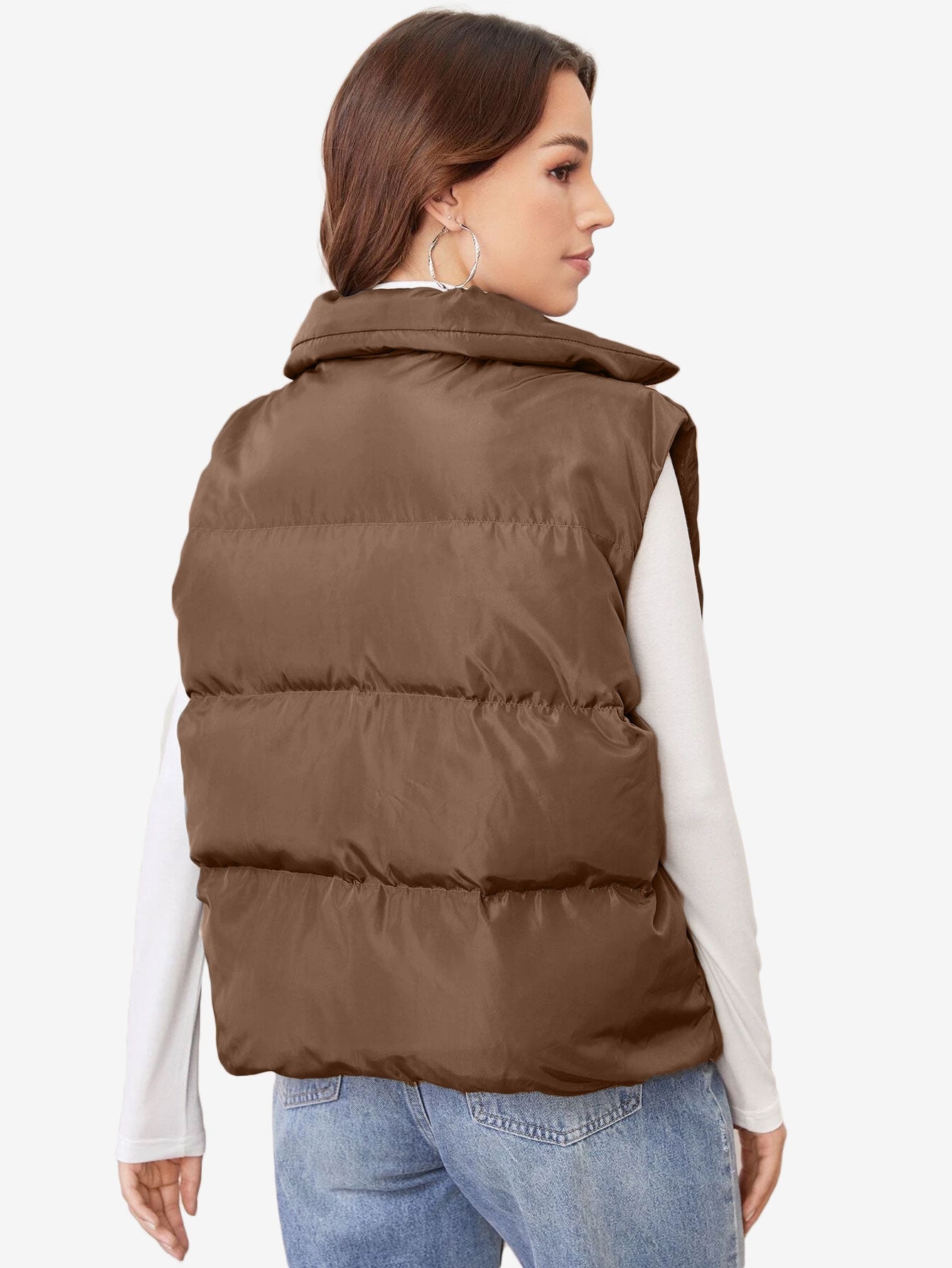 Cozy Zip Up Solid Vest Winter Coat