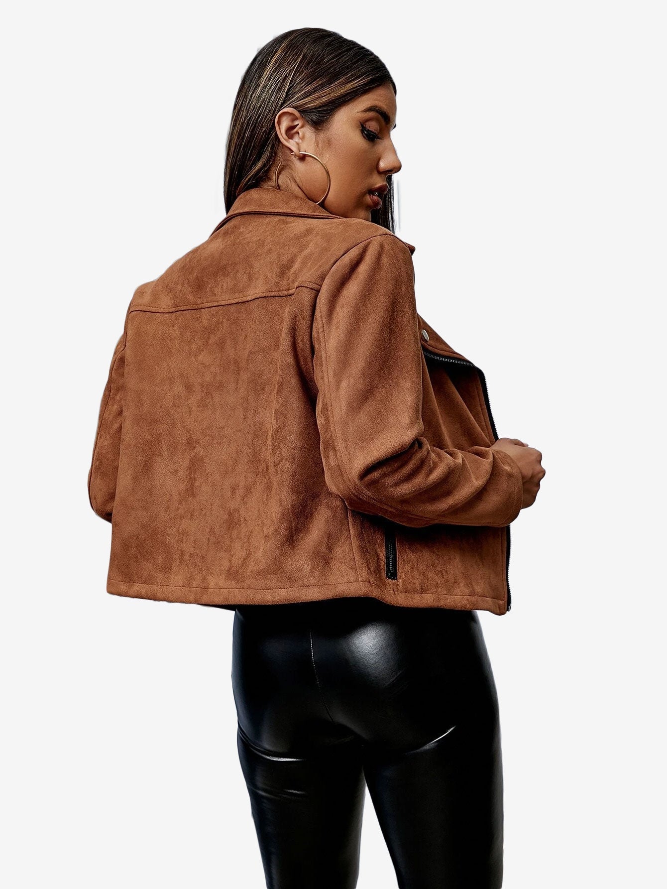 Energetic Solid Zip Up Suede Jacket