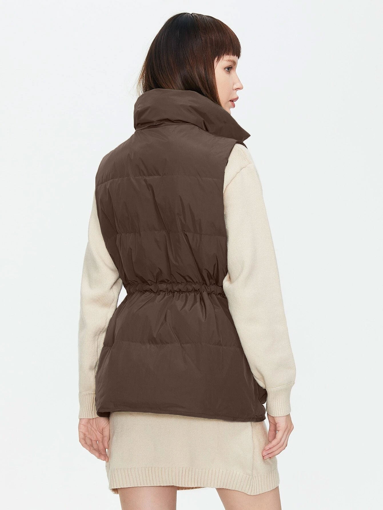 Drawstring Waist Vest Winter Coat