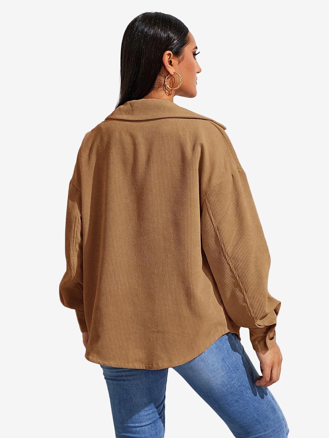 Flap Pocket Drop Shoulder Corduroy Coat