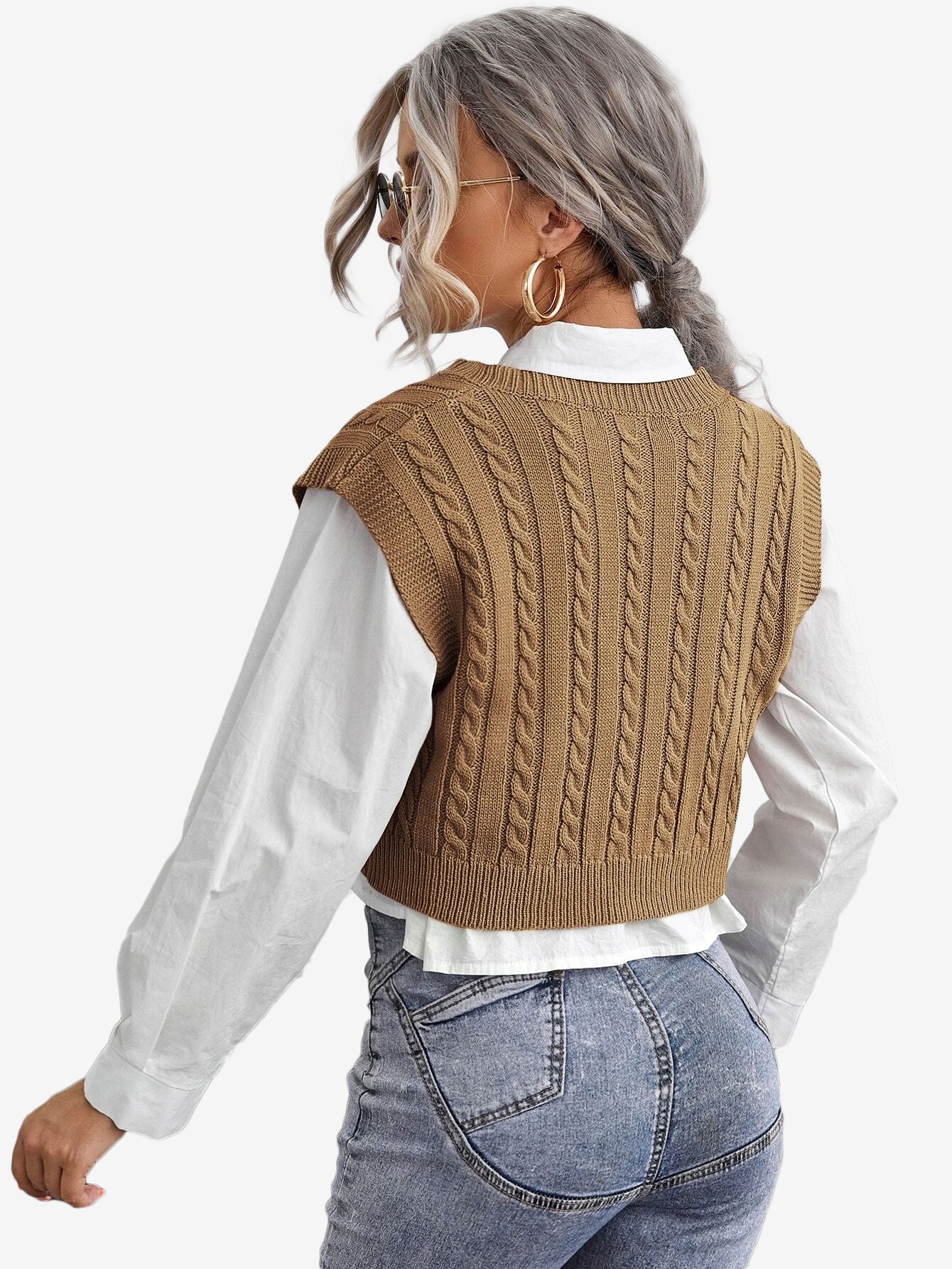 Cable Knit V-neck Sweater Vest