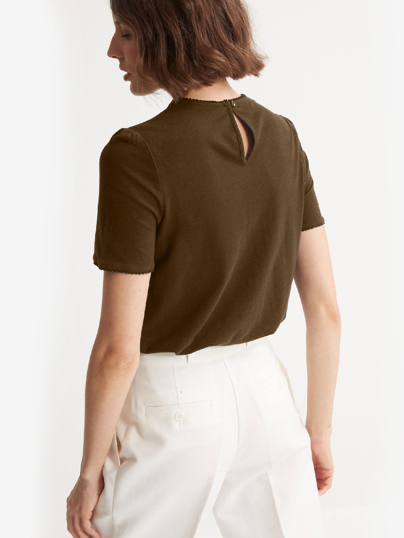 Embroidered Linen And Cotton T-shirt