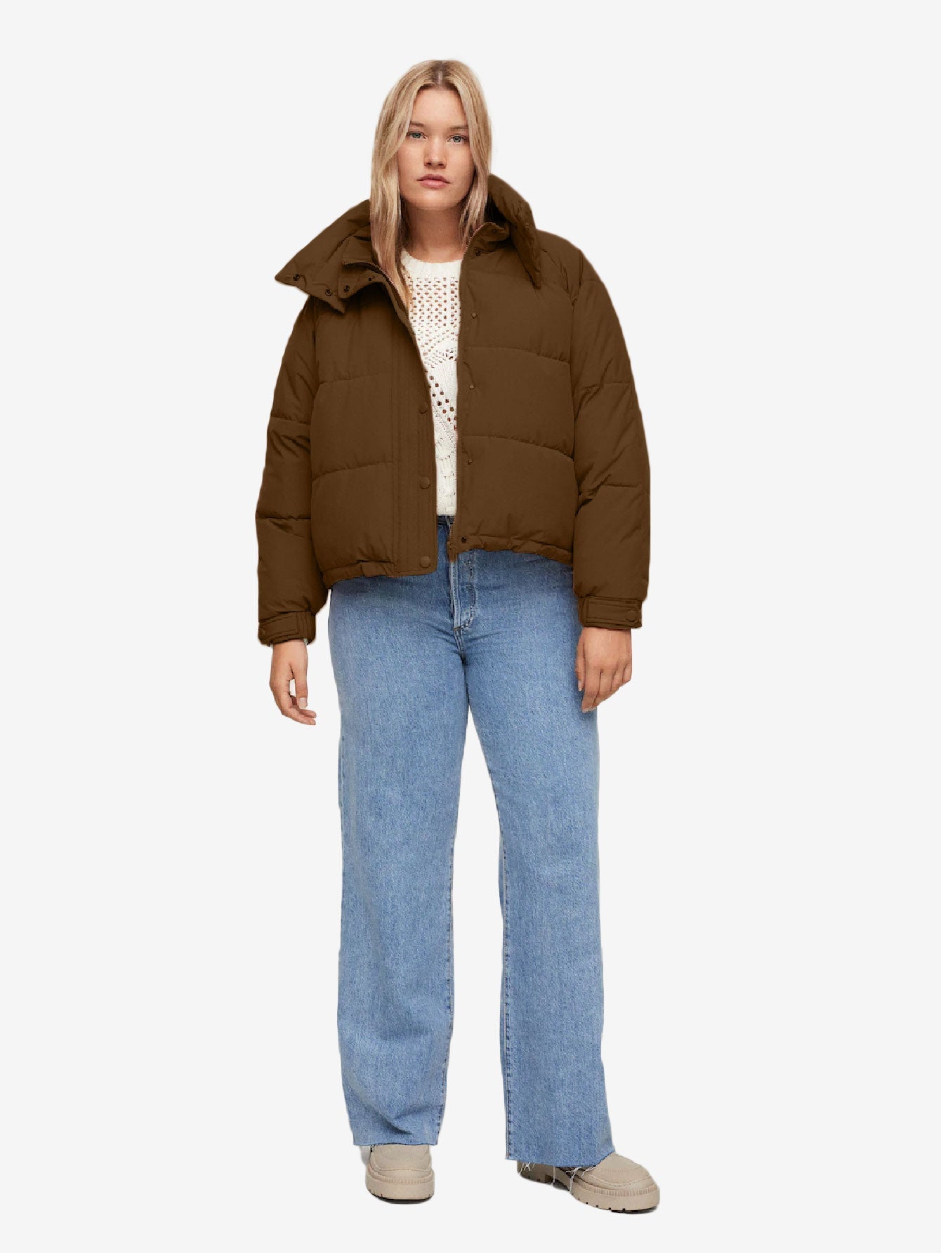 Buttoned Solid Zip Up Quilted Jacket