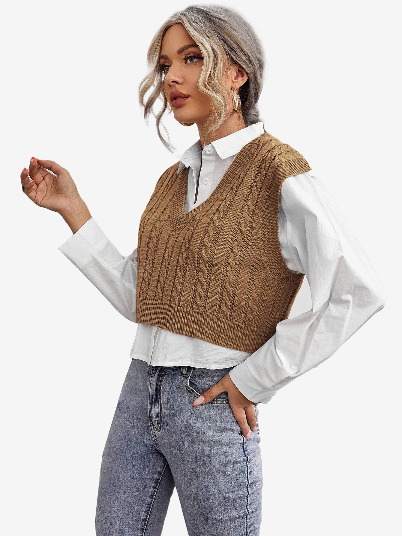 Cable Knit V-neck Sweater Vest