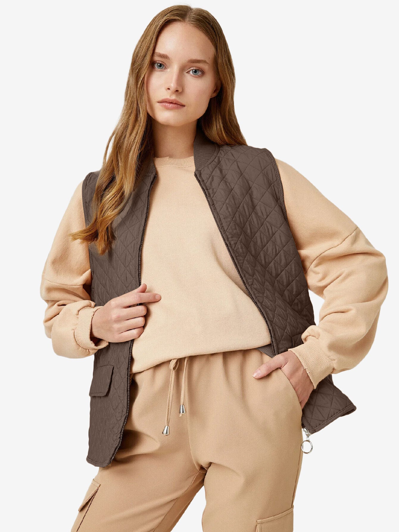 Autumn Zipper Quilted Vest Women