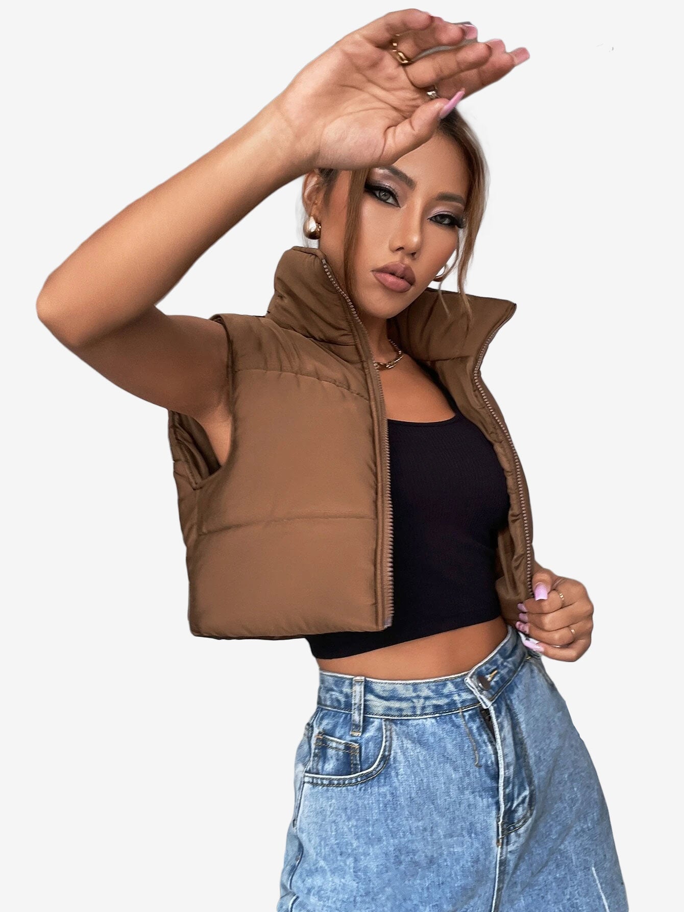 Crop Sleeveless Puffer Coat
