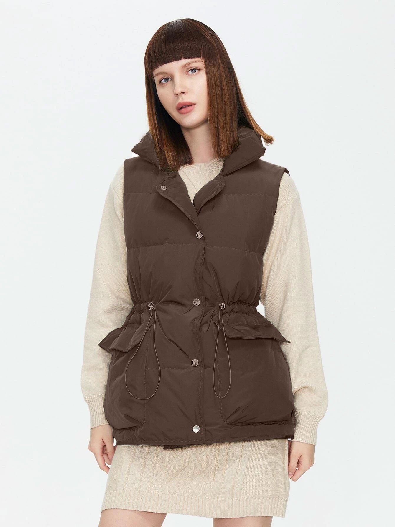 Drawstring Waist Vest Winter Coat