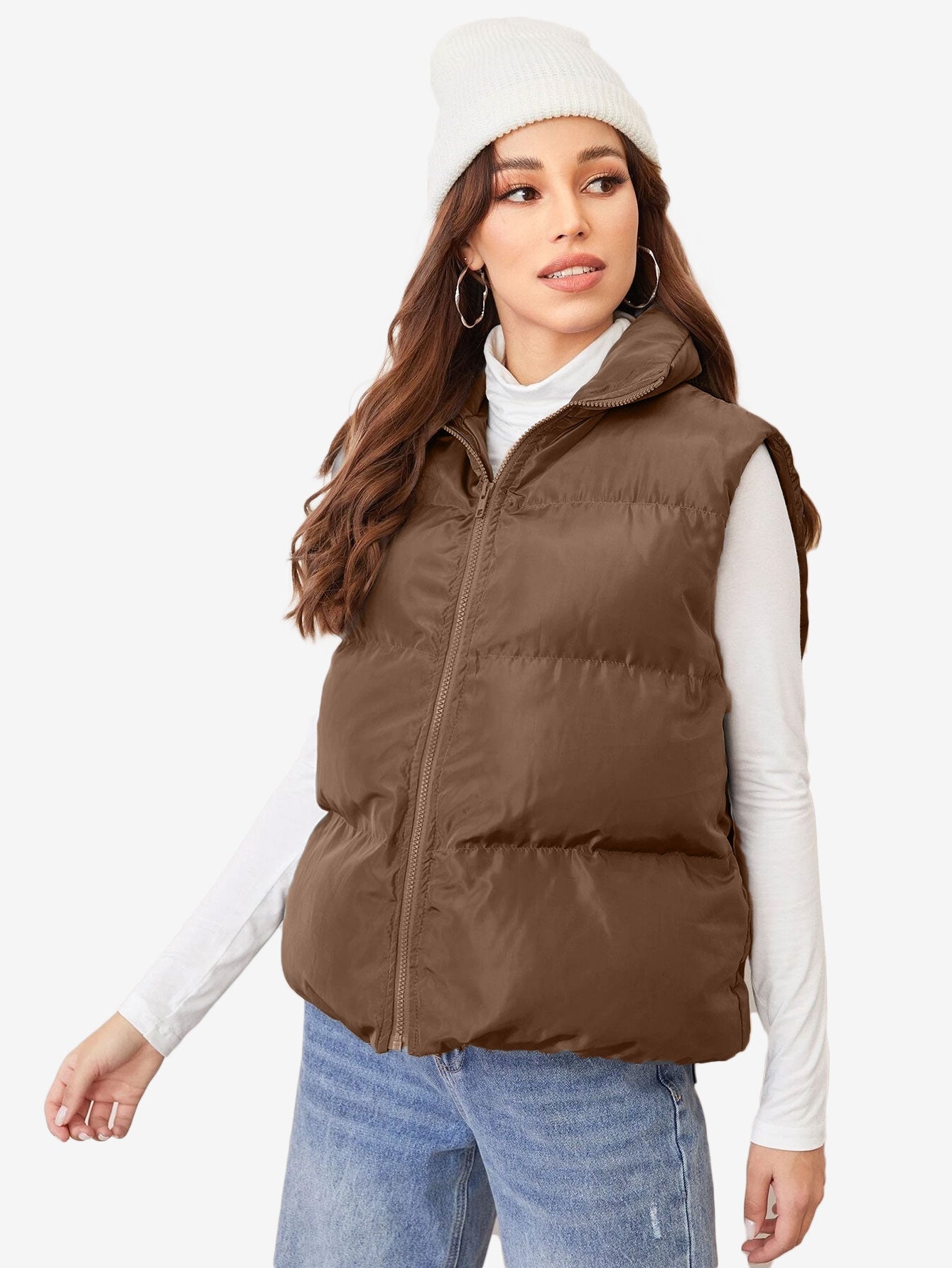 Cozy Zip Up Solid Vest Winter Coat