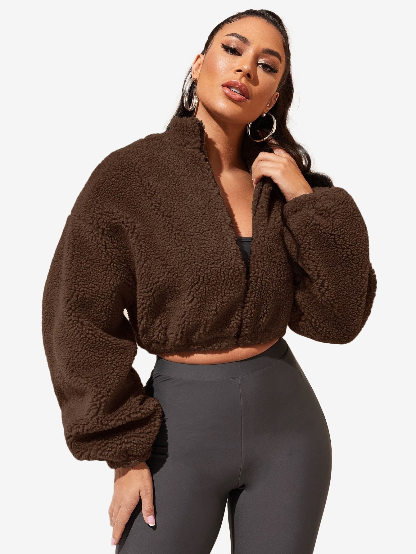 Comfy Zip Up Drop Shoulder Teddy Jacket