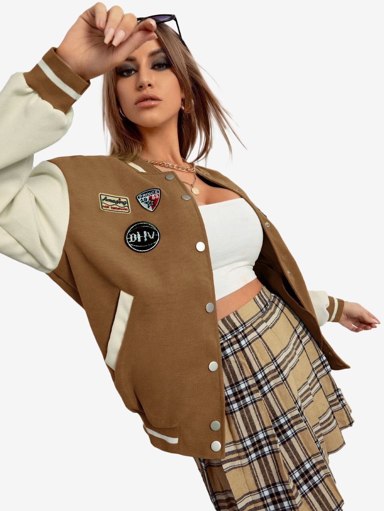 Contrast Sleeve Letter Patched Bomber Jacket