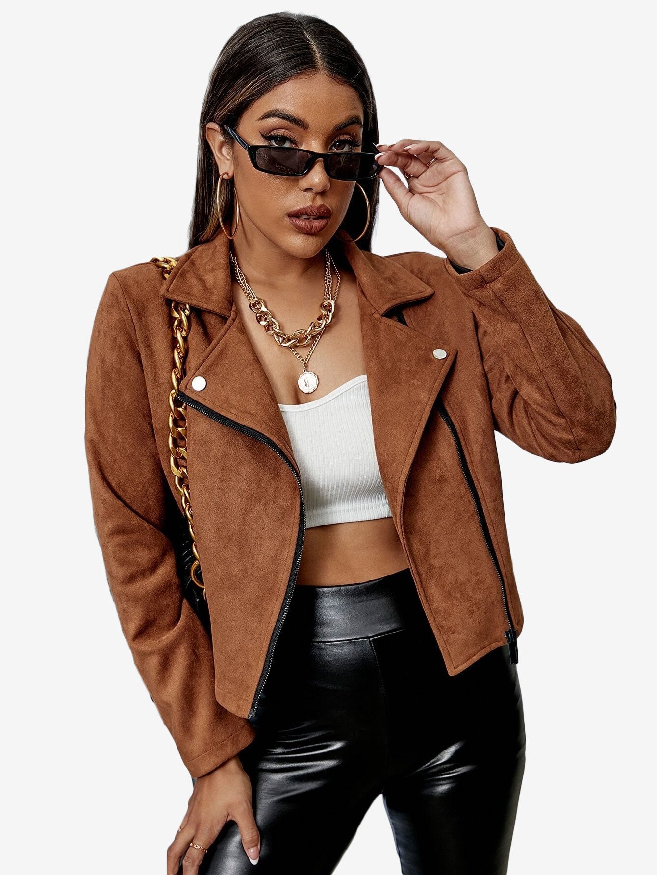 Energetic Solid Zip Up Suede Jacket