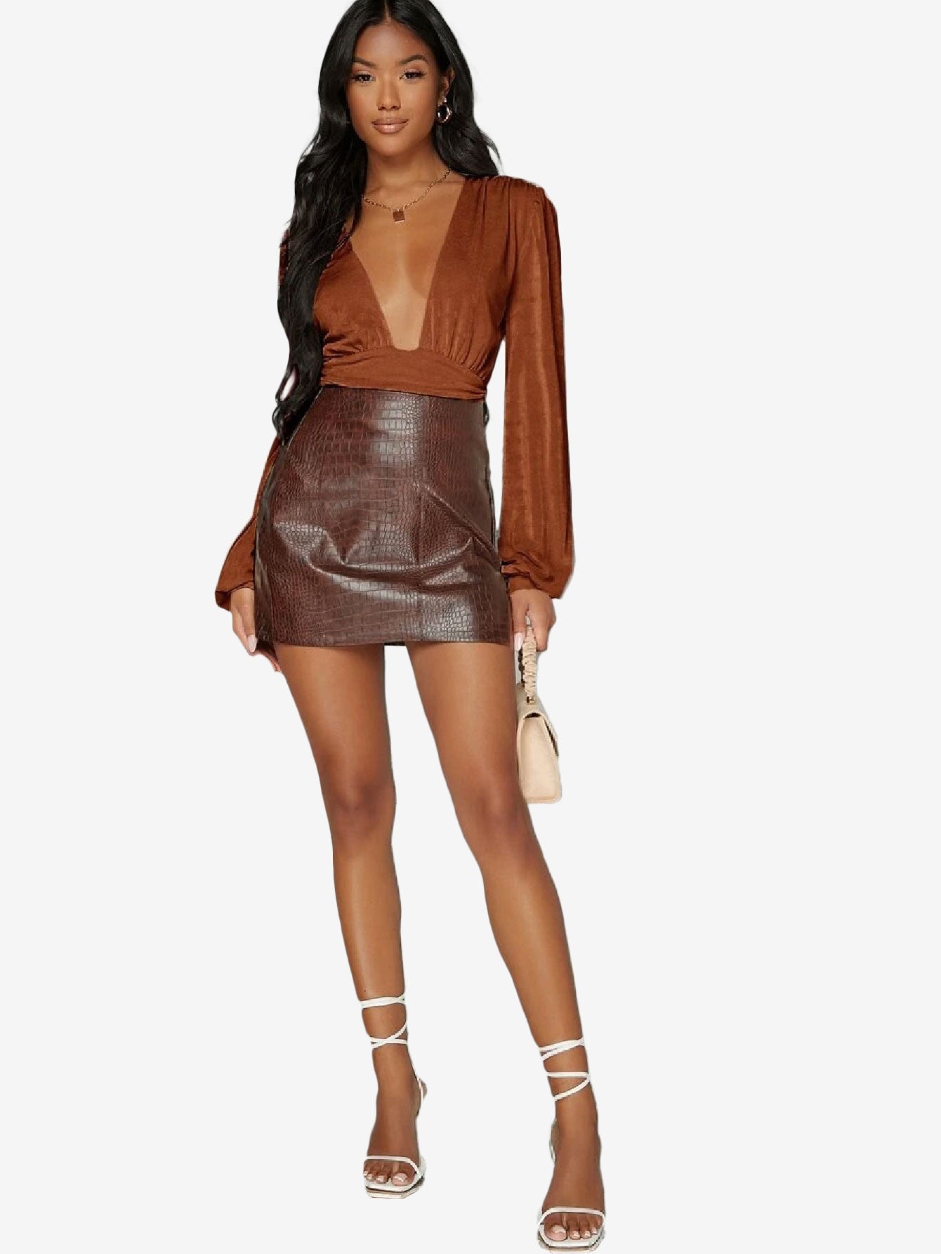 Arouse Plunging Neck Lantern Sleeve Bodysuit