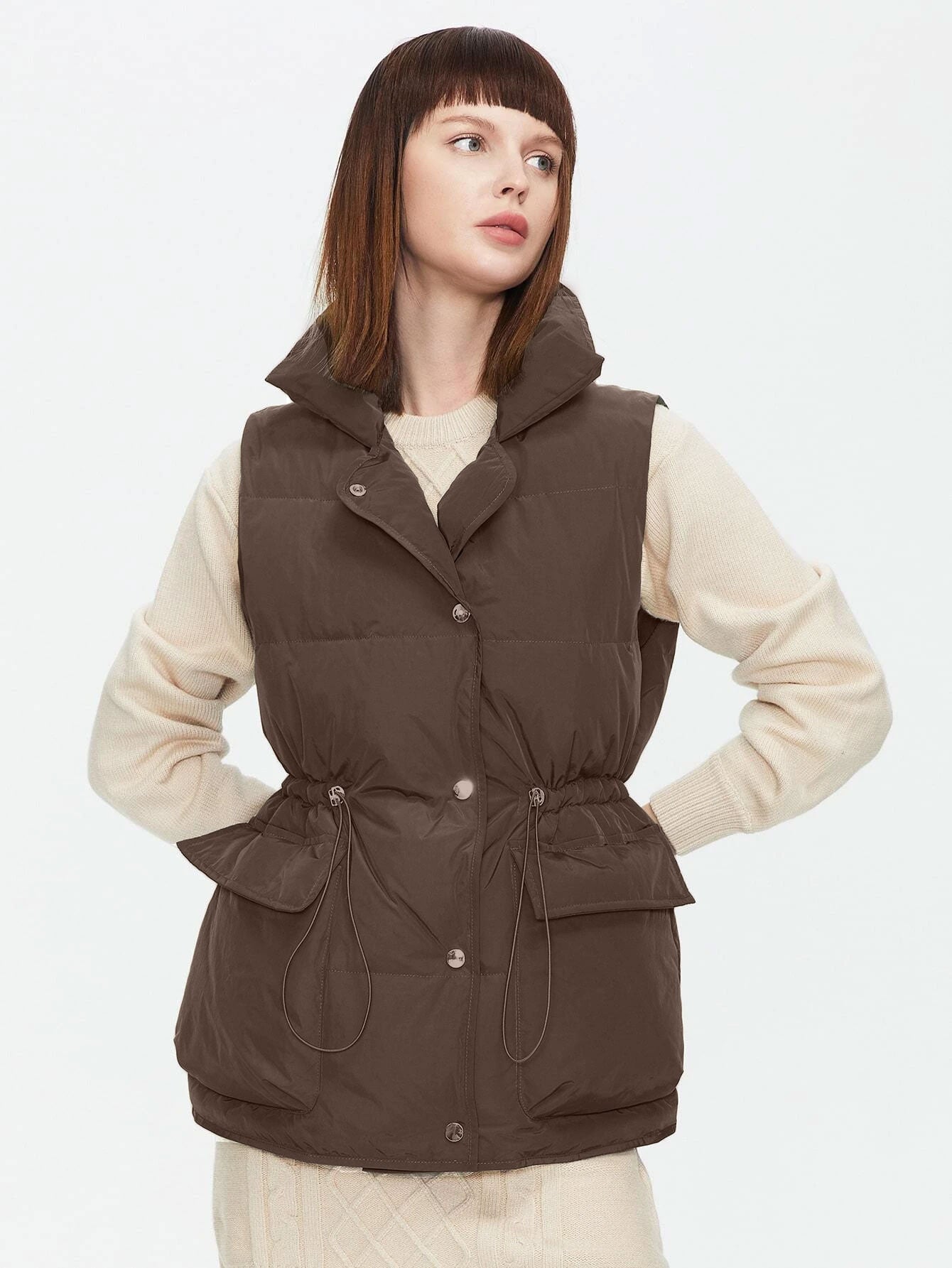 Drawstring Waist Vest Winter Coat