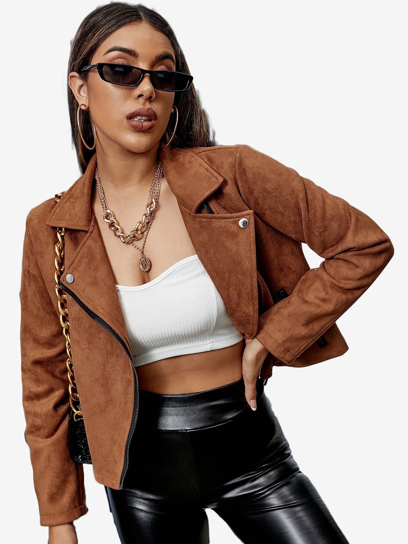 Energetic Solid Zip Up Suede Jacket