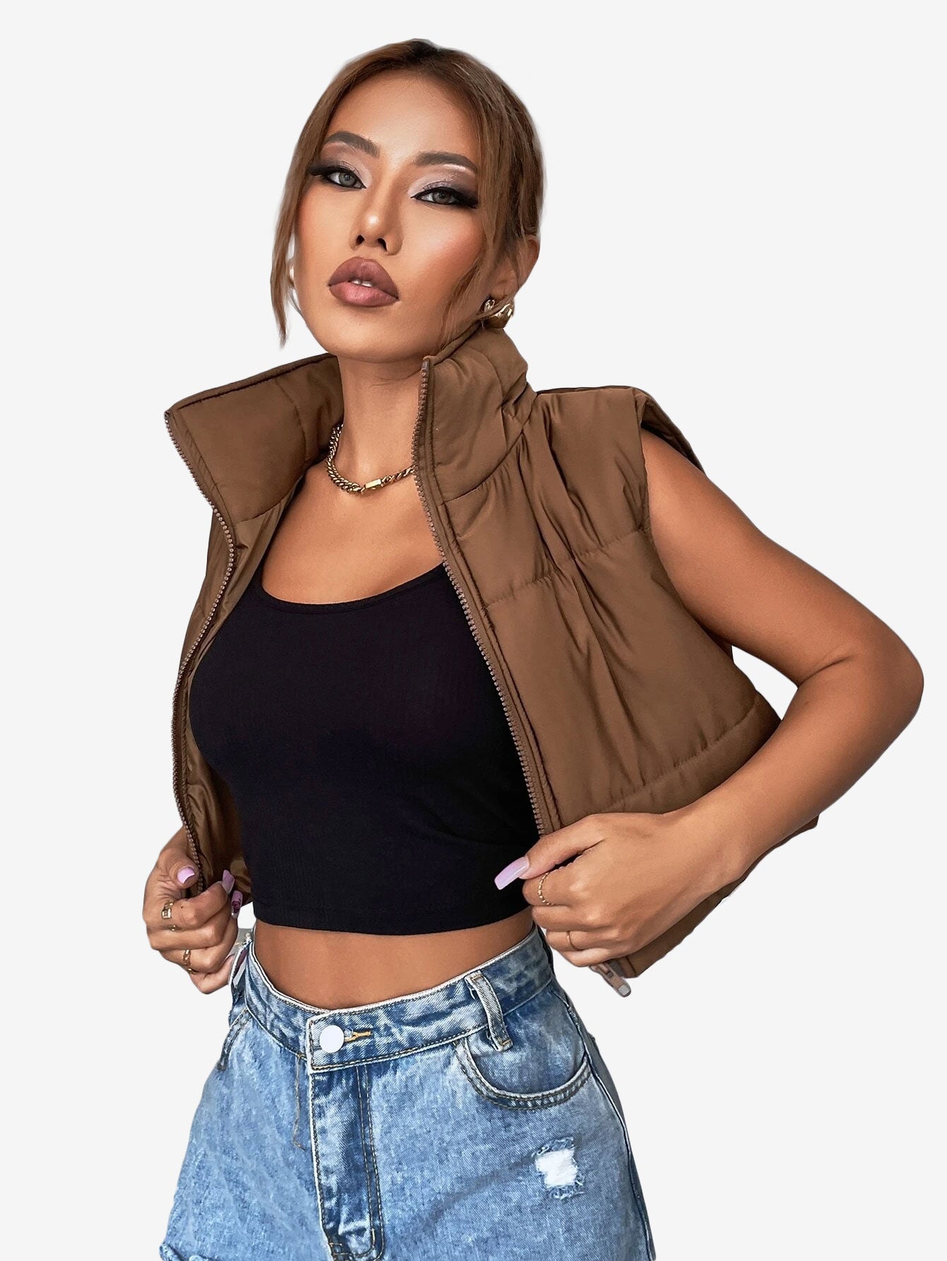 Crop Sleeveless Puffer Coat