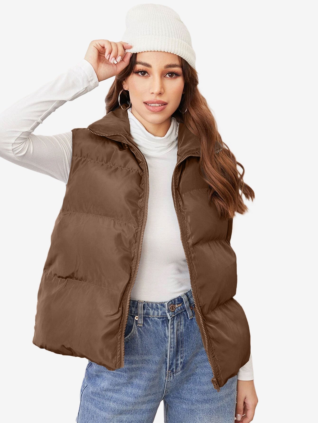 Cozy Zip Up Solid Vest Winter Coat