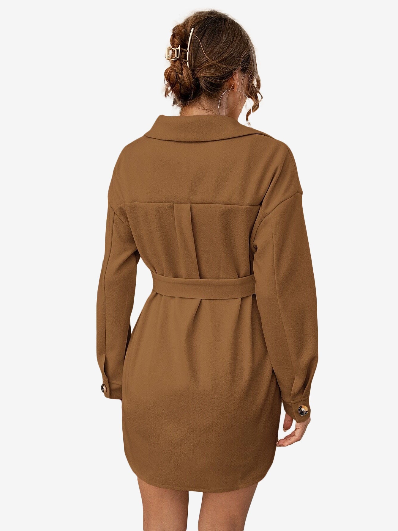 Drop Shoulder Flap Pocket Belted Overcoat