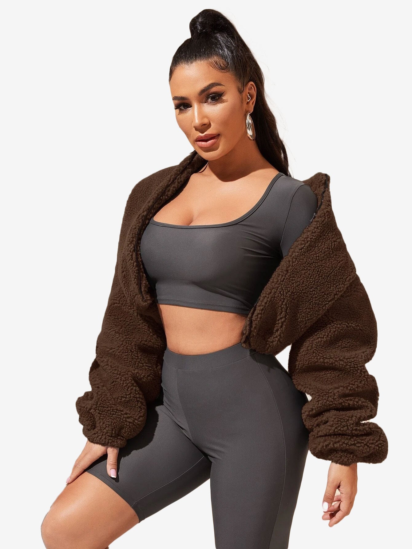 Comfy Zip Up Drop Shoulder Teddy Jacket
