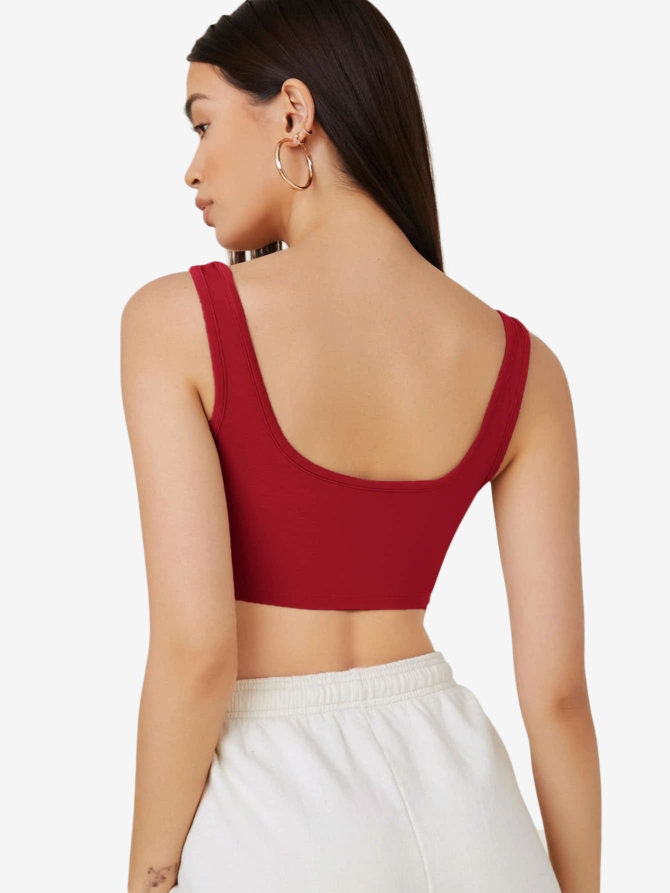 Basics Double Scoop Neck Solid Crop Tank Top