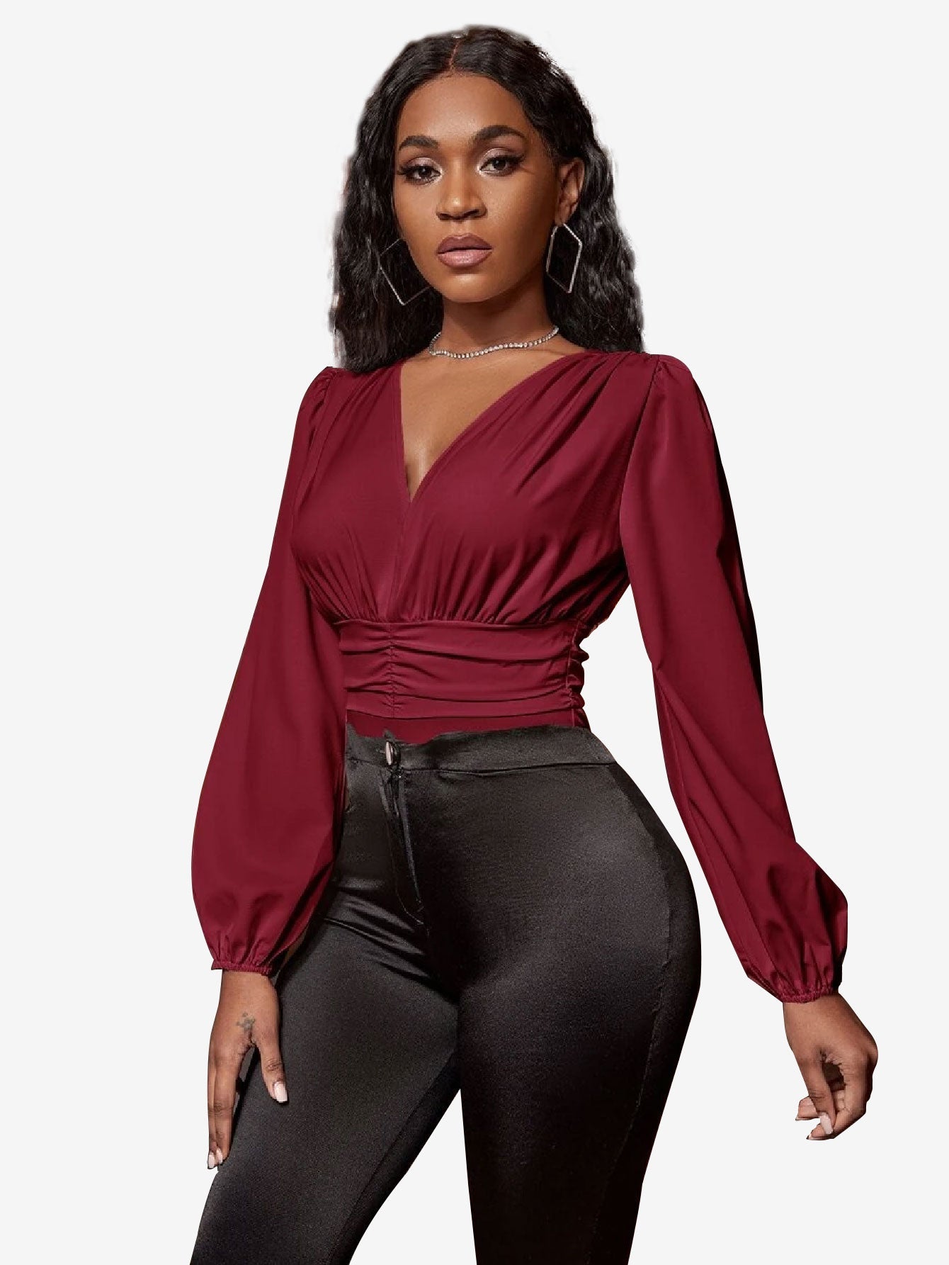 Charming Lantern Sleeve Ruched Bodysuit