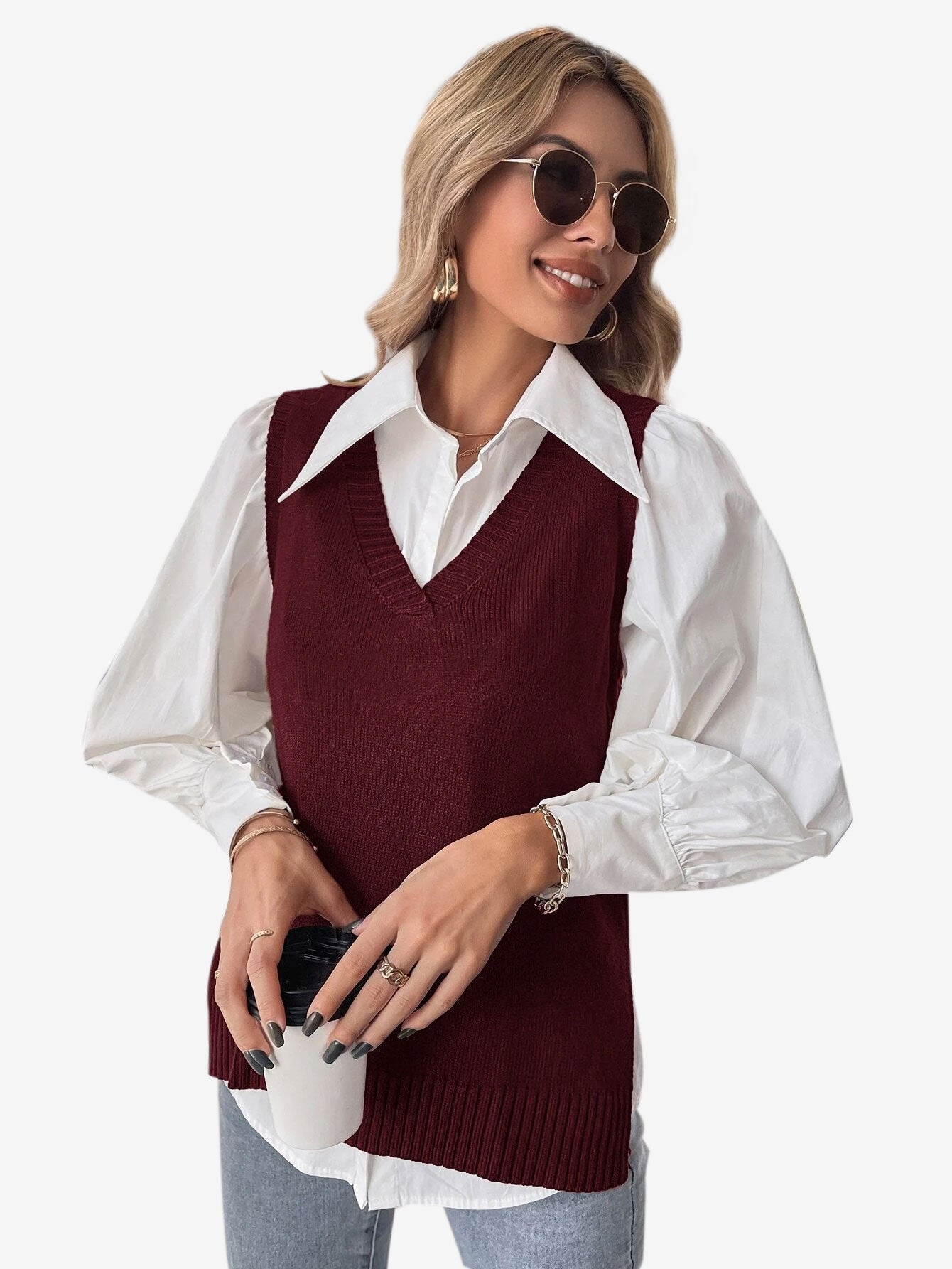 Autumn Split Hem Sweater Vest