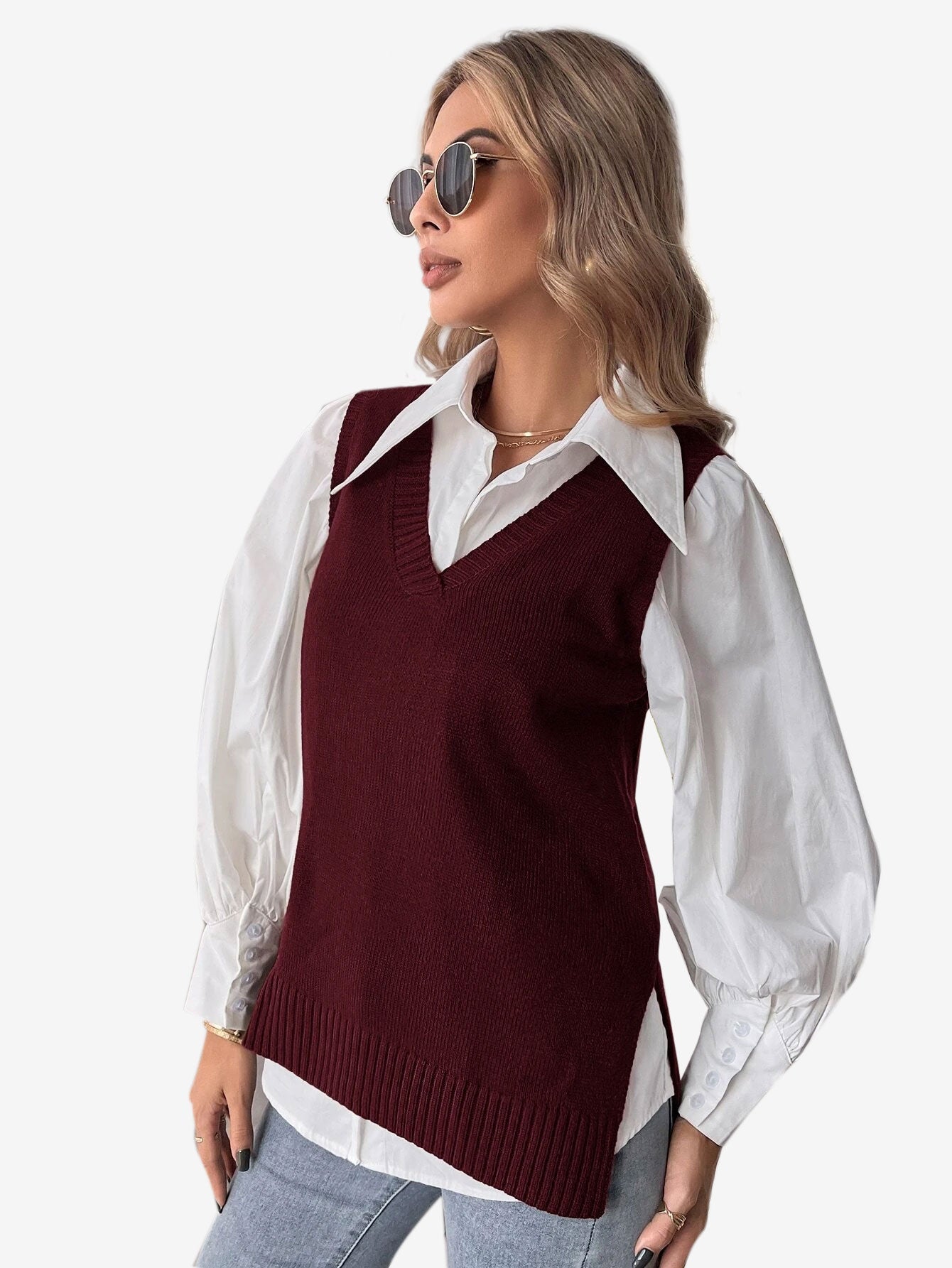 Autumn Split Hem Sweater Vest