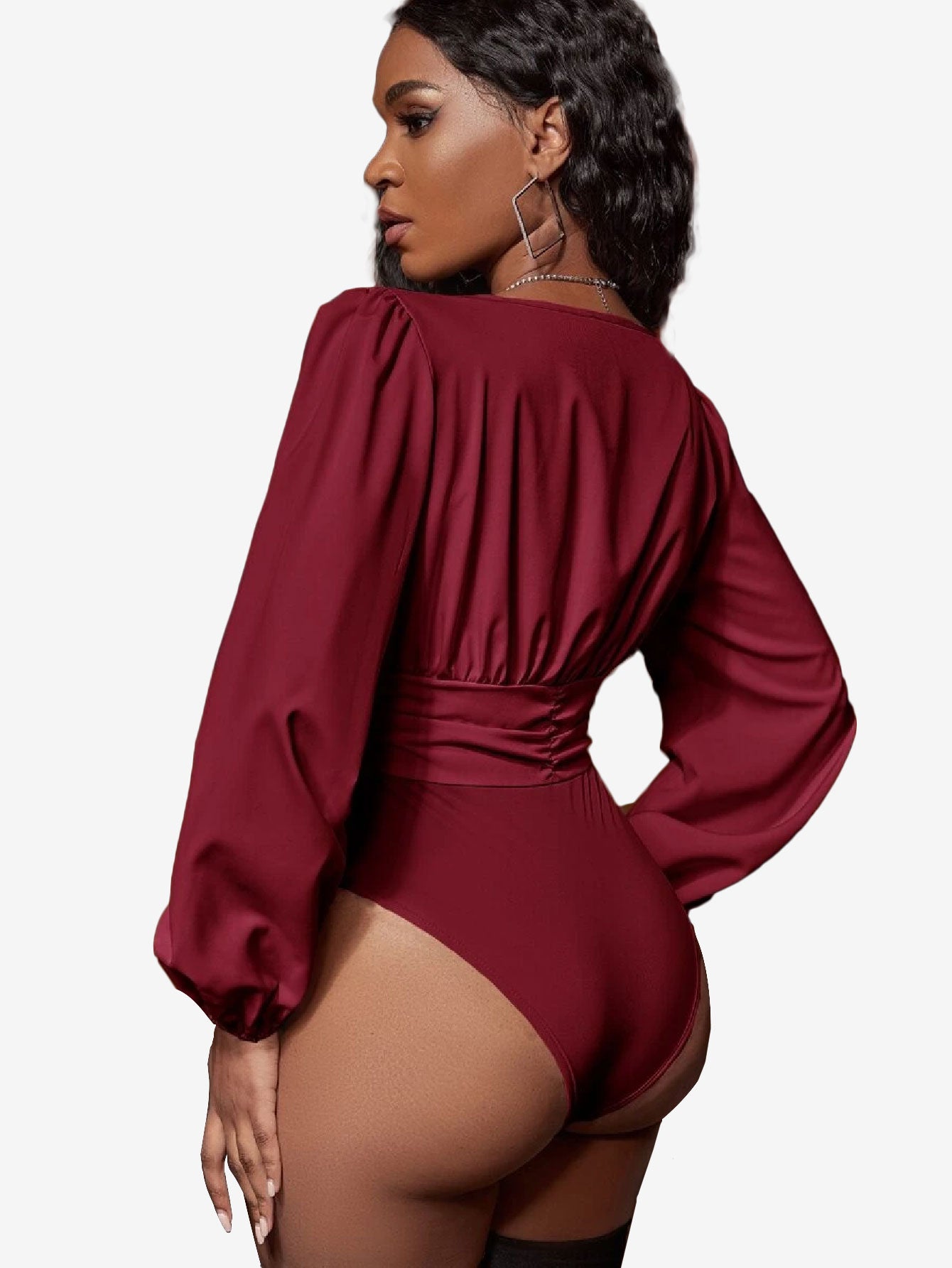 Charming Lantern Sleeve Ruched Bodysuit