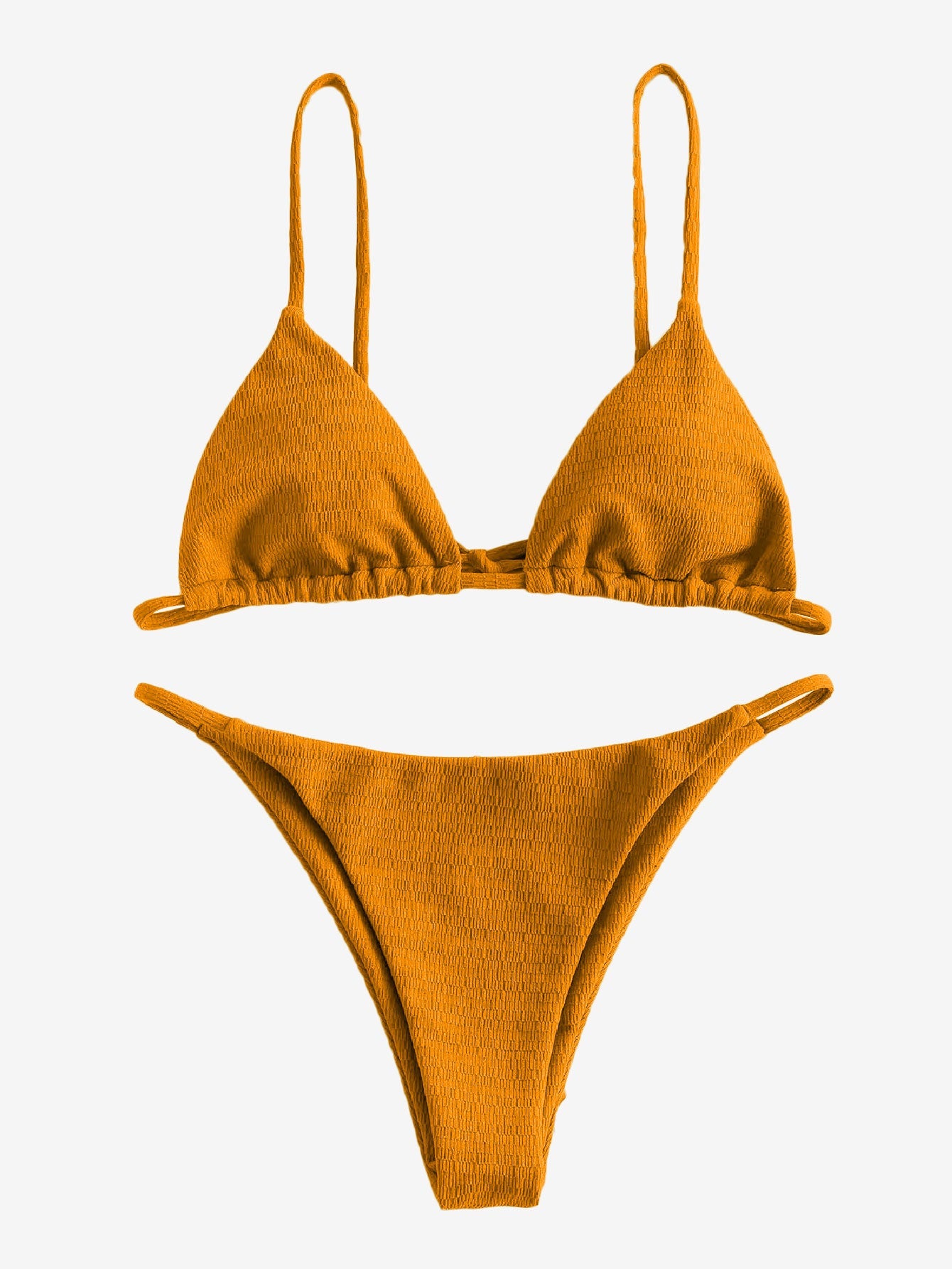 Attractive Textured Tie String Bikini Swimwear