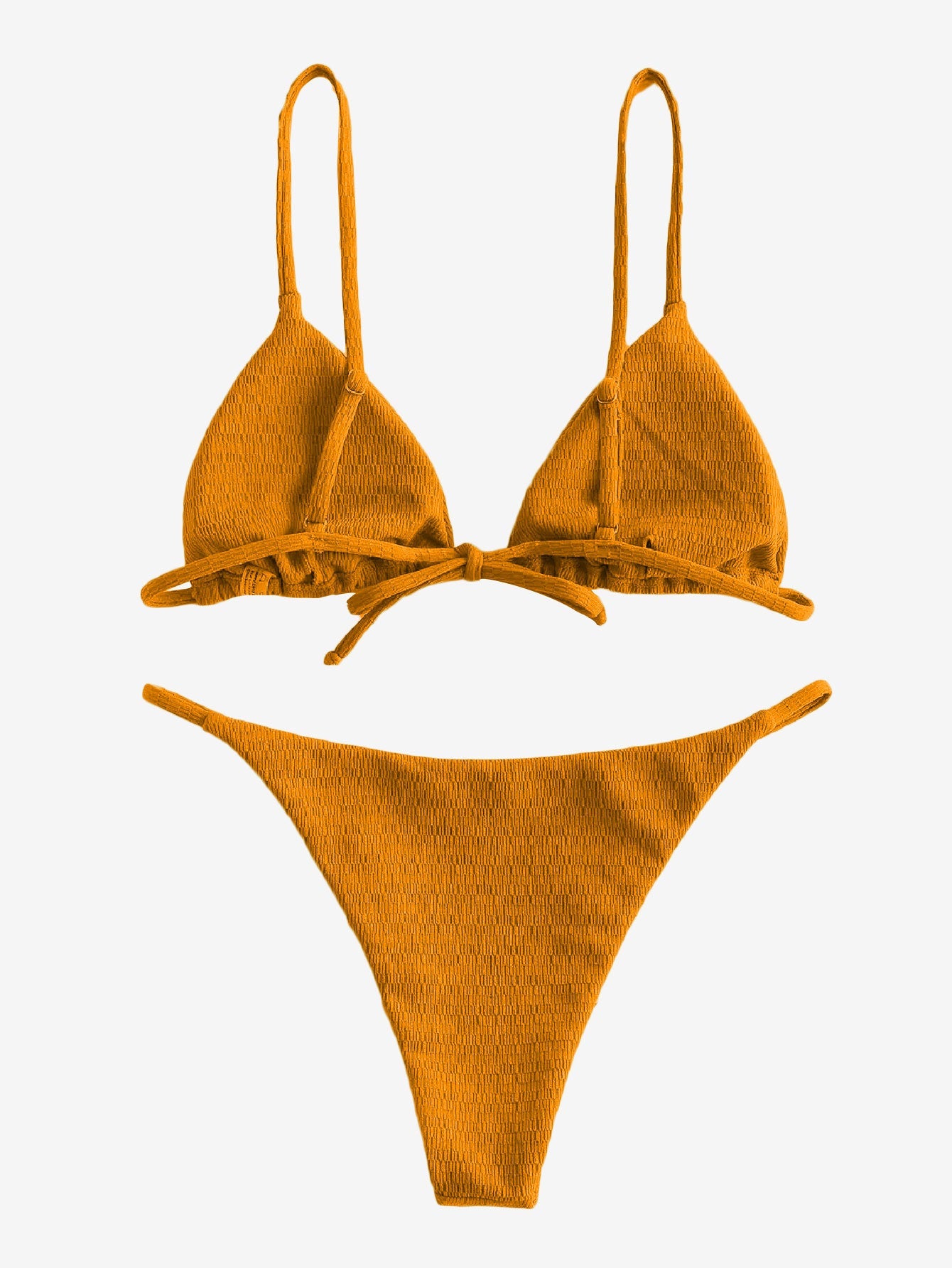 Attractive Textured Tie String Bikini Swimwear