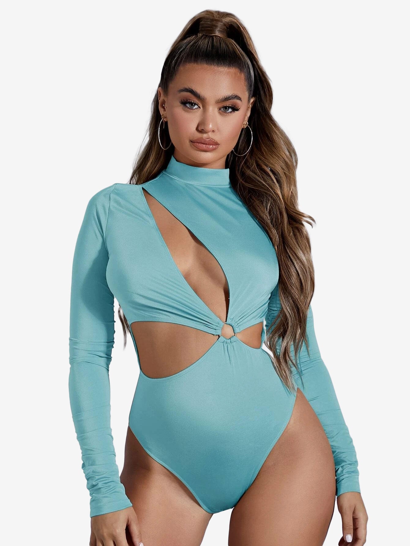 Arouse Mock Neck Cut Out Ring Linked Bodysuit