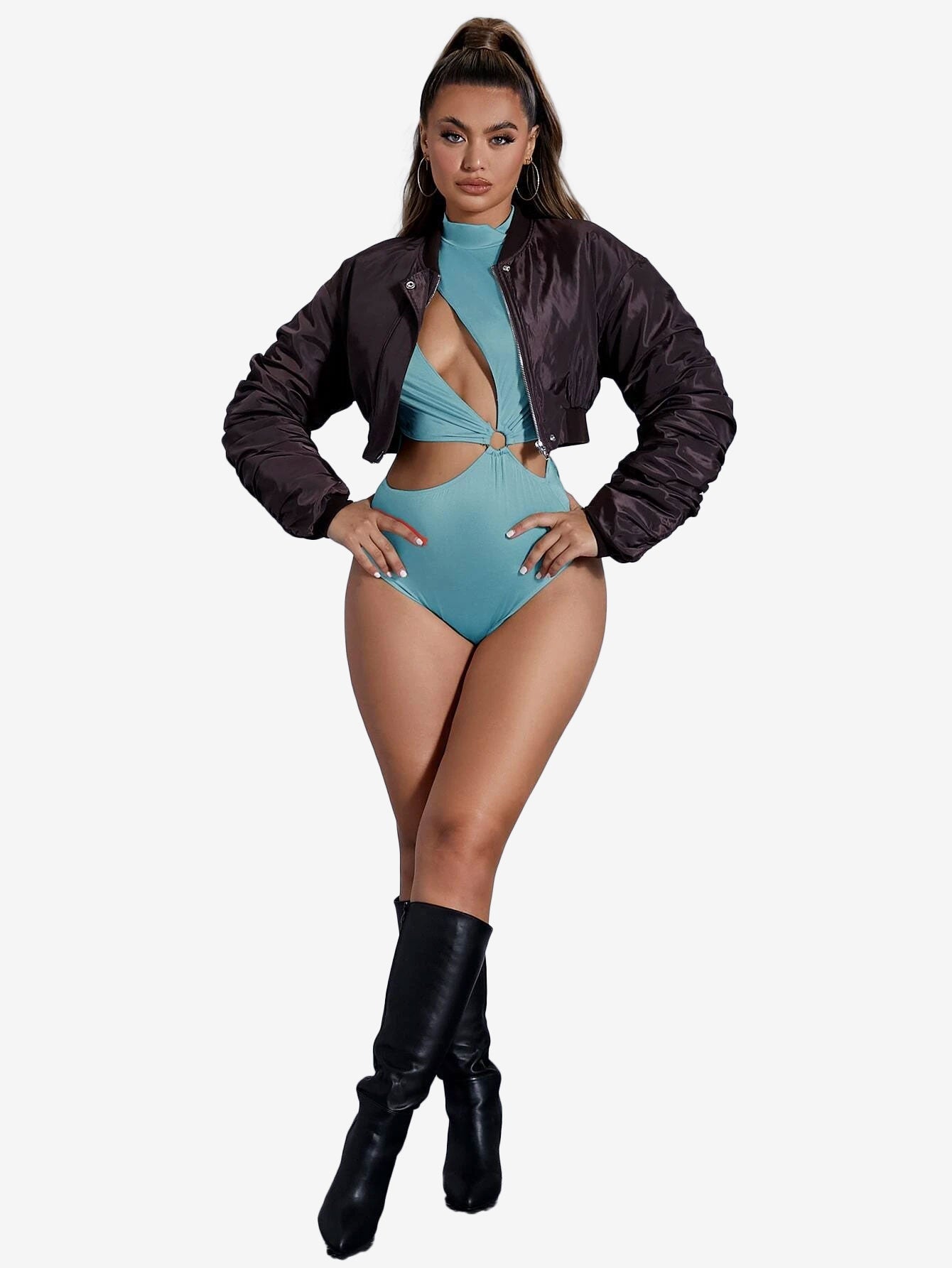 Arouse Mock Neck Cut Out Ring Linked Bodysuit