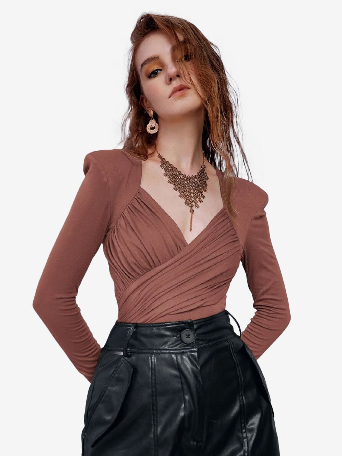 Appealing Neck Puff Sleeve Ruched Bodysuit