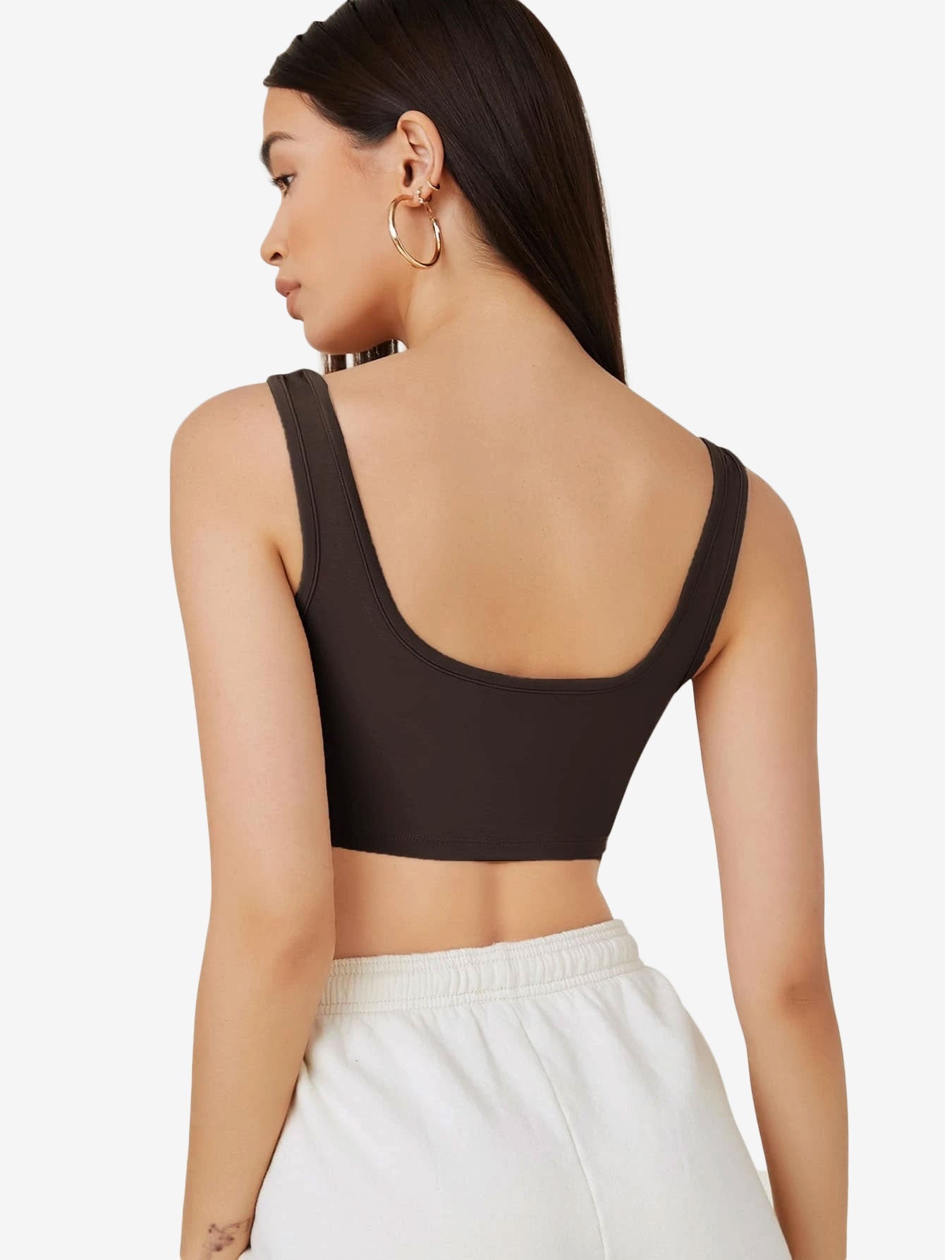 Basics Double Scoop Neck Solid Crop Tank Top