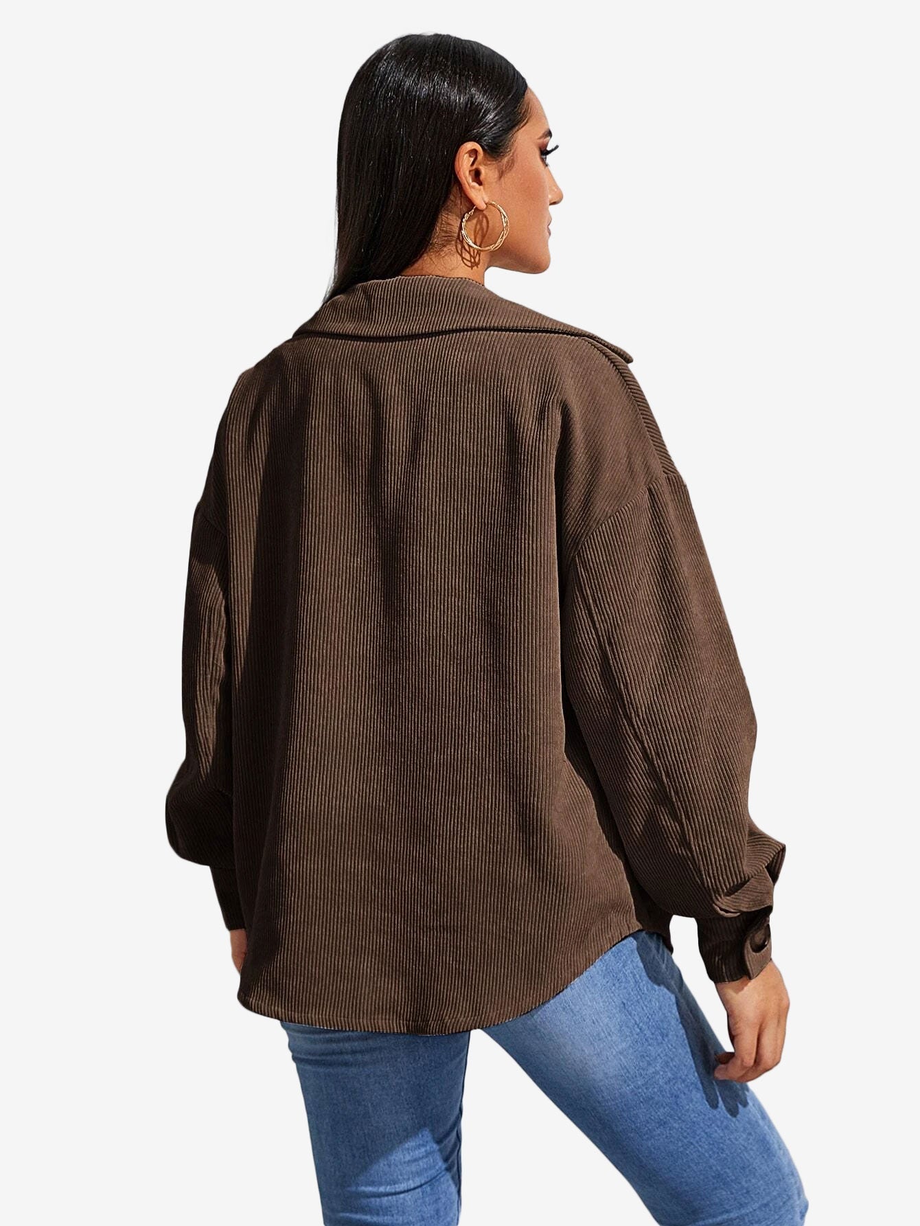 Flap Pocket Drop Shoulder Corduroy Coat