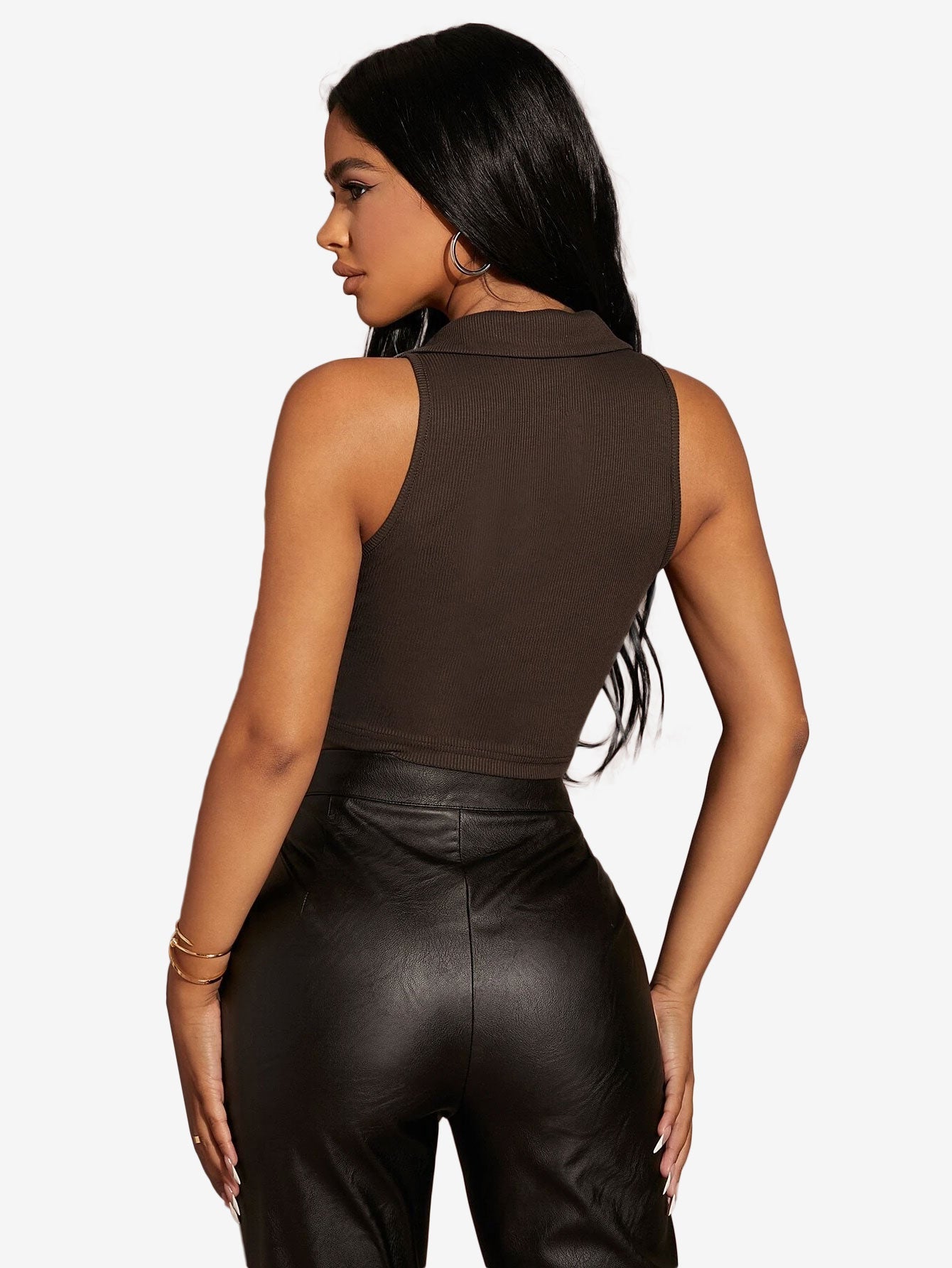 Button Half Placket Ribbed Tank Top