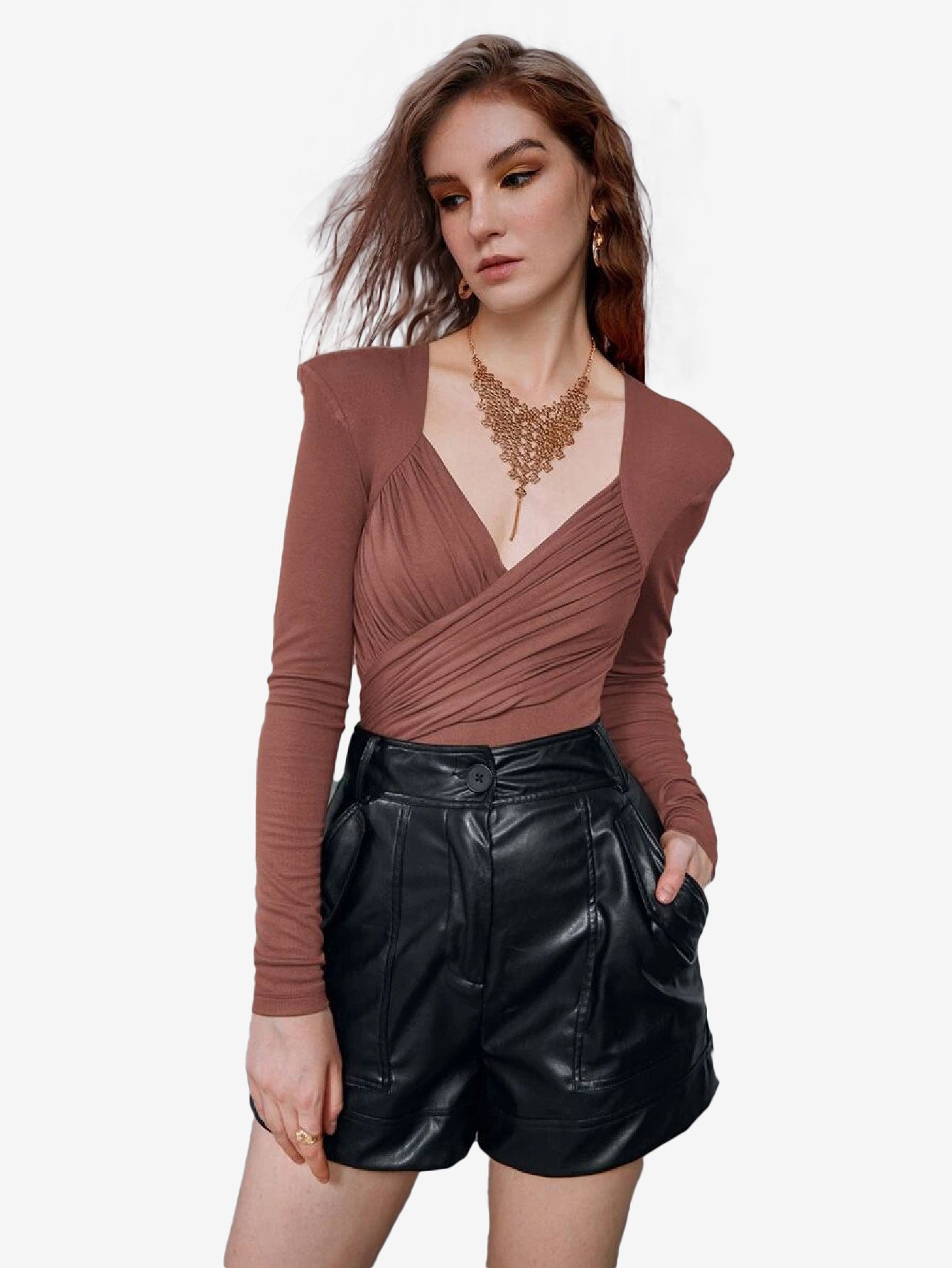 Appealing Neck Puff Sleeve Ruched Bodysuit