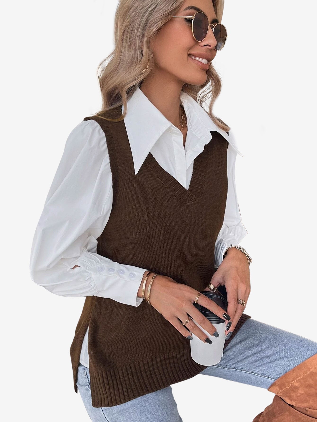 Autumn Split Hem Sweater Vest