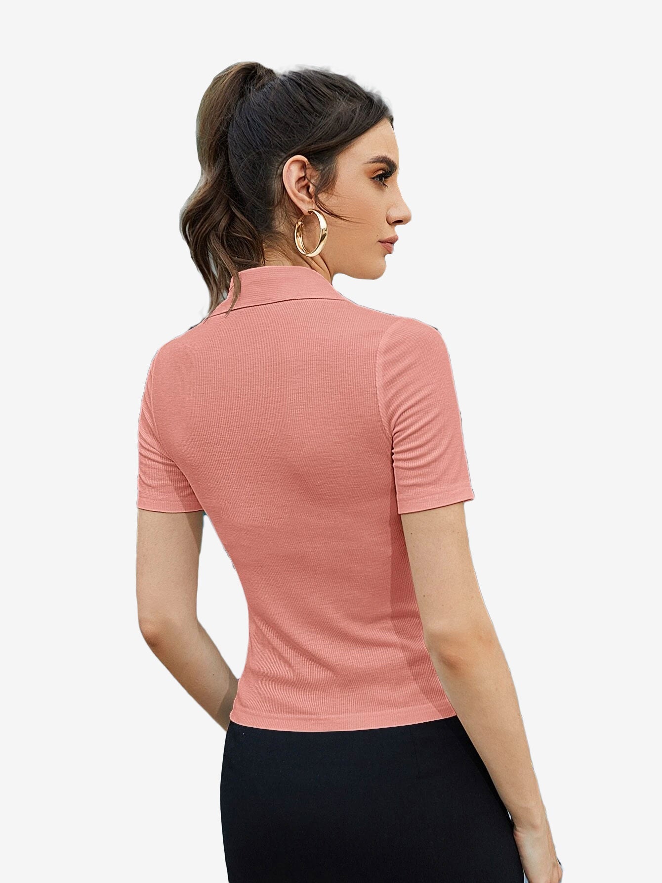 Basic Patched Detail Half Button Tee