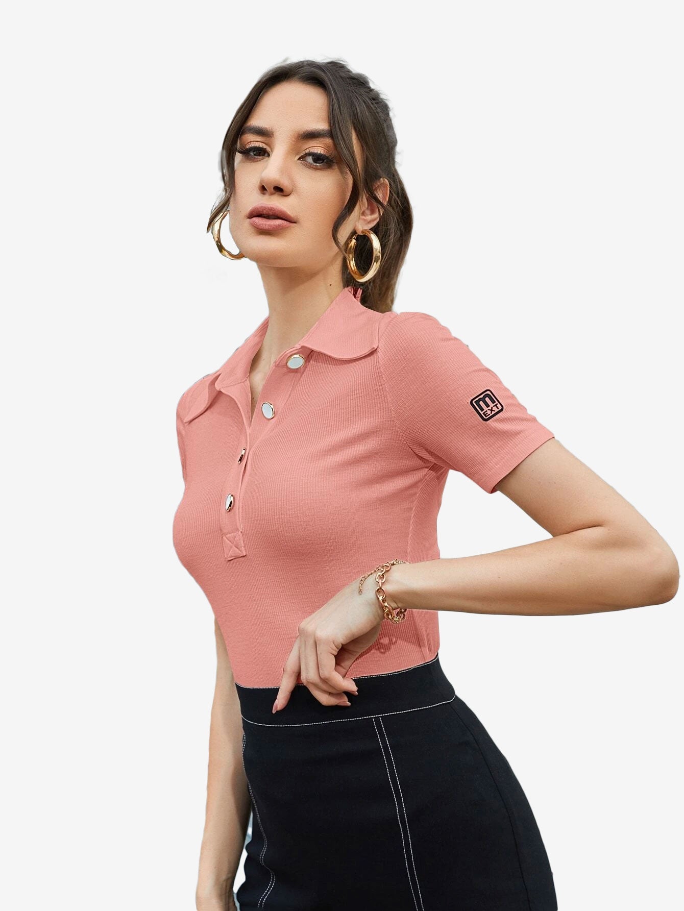 Basic Patched Detail Half Button Tee