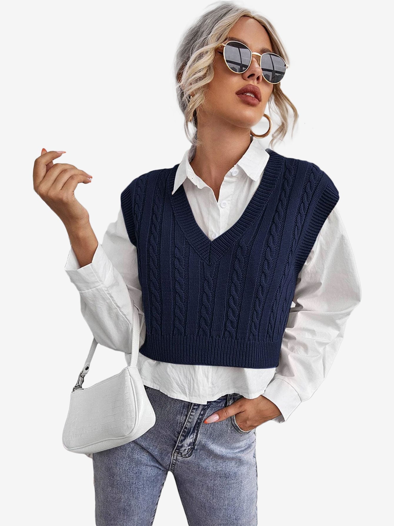 Cable Knit V-neck Sweater Vest