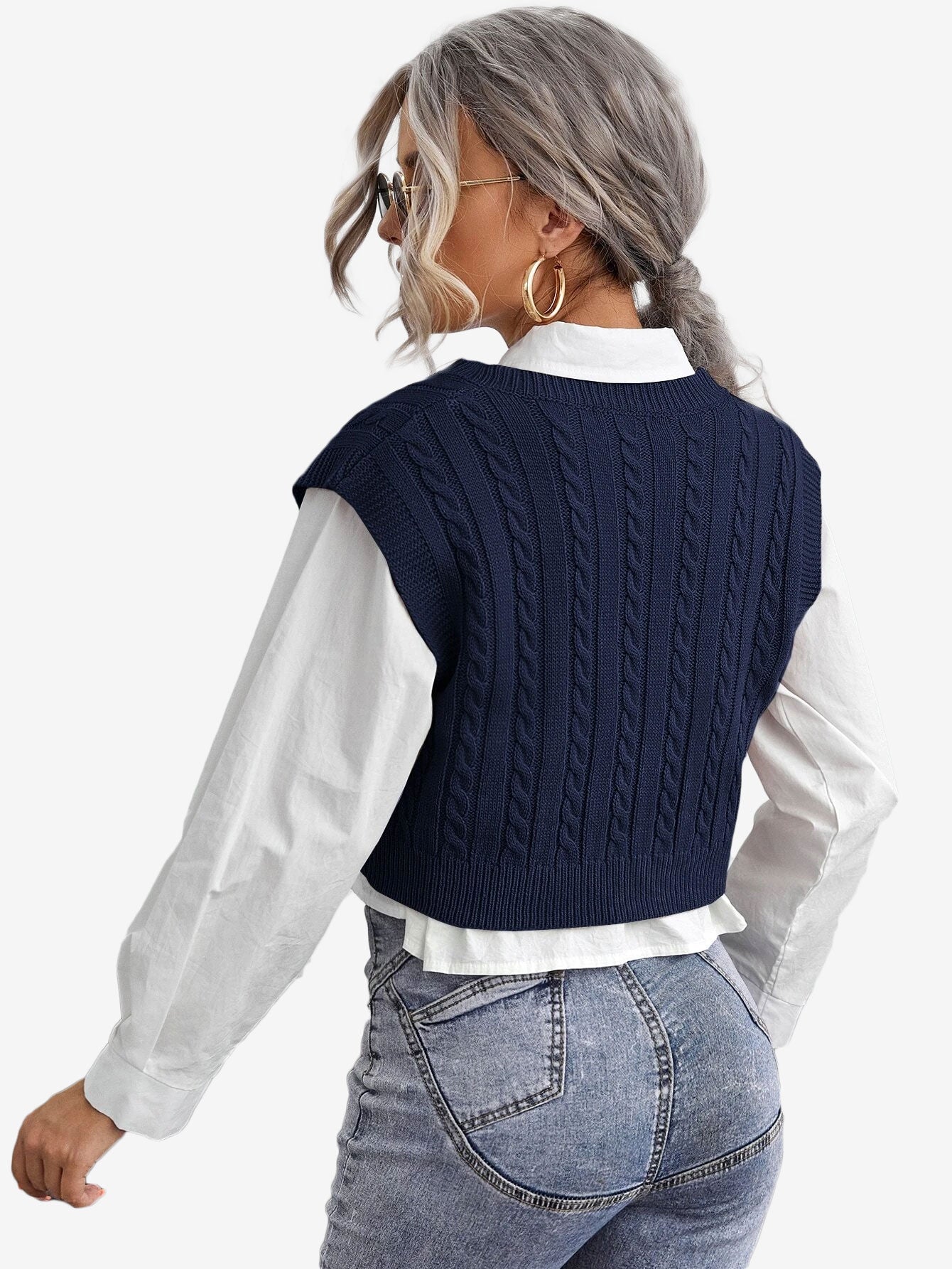 Cable Knit V-neck Sweater Vest