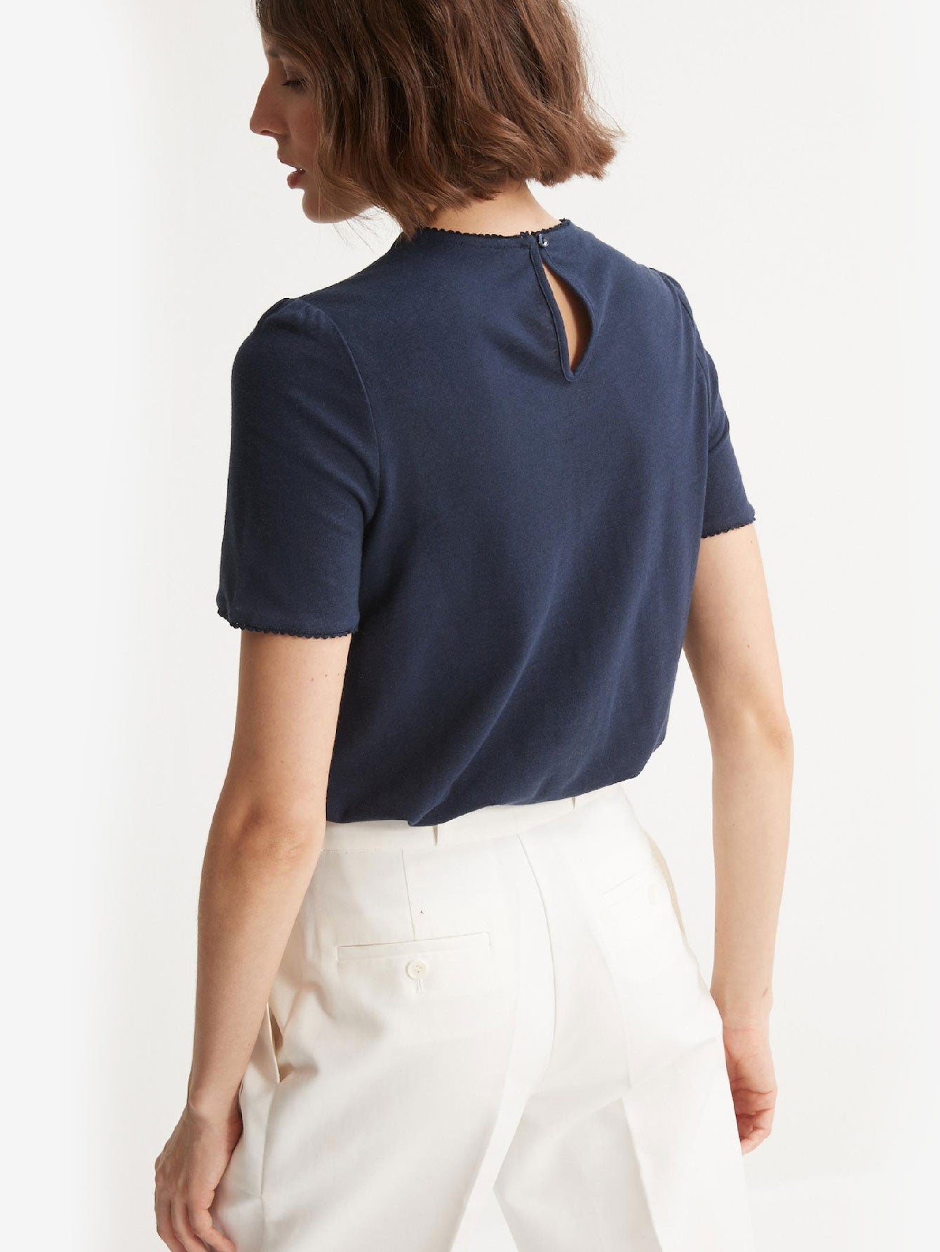 Embroidered Linen And Cotton T-shirt