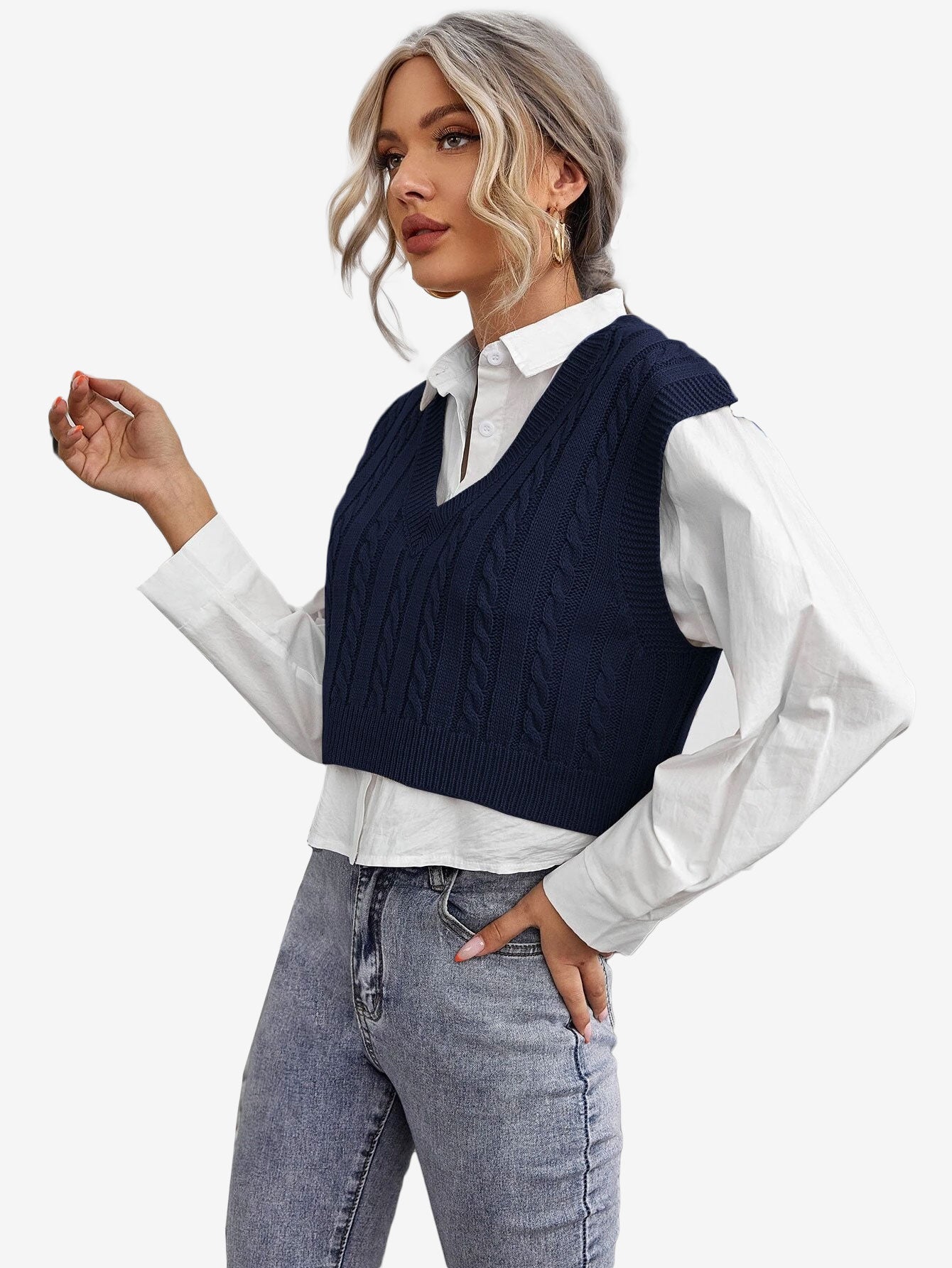 Cable Knit V-neck Sweater Vest