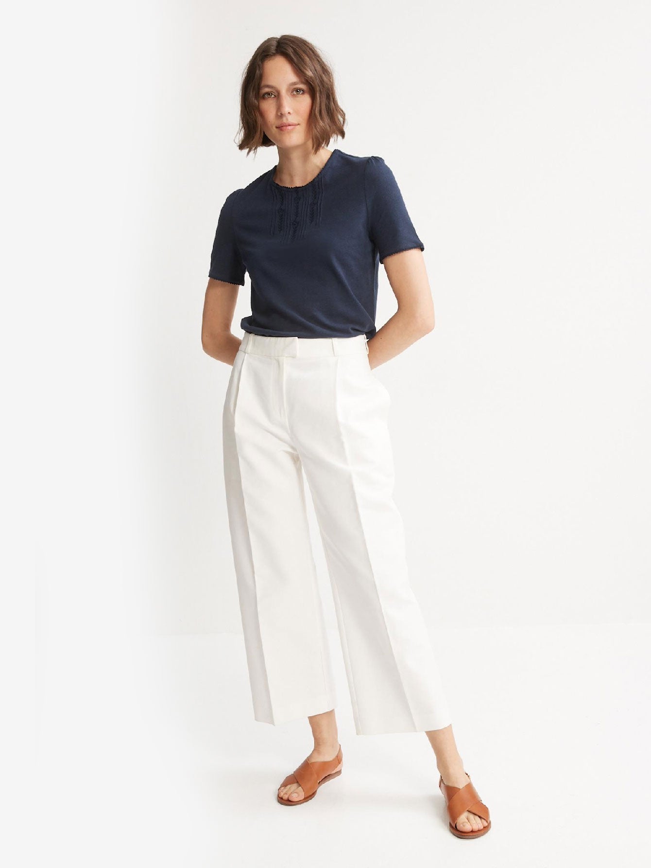 Embroidered Linen And Cotton T-shirt