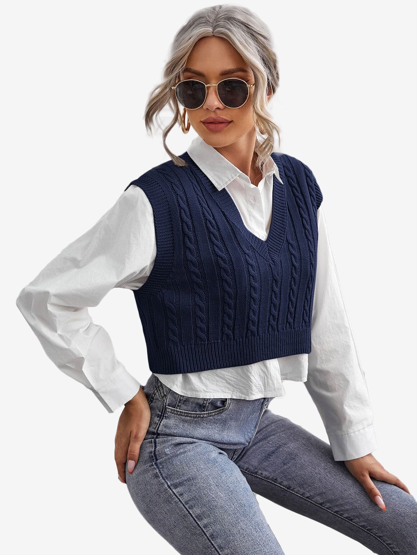 Cable Knit V-neck Sweater Vest