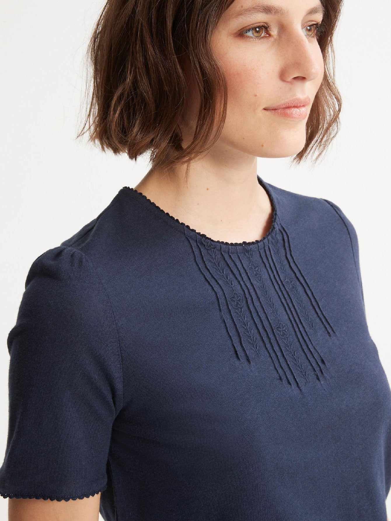 Embroidered Linen And Cotton T-shirt