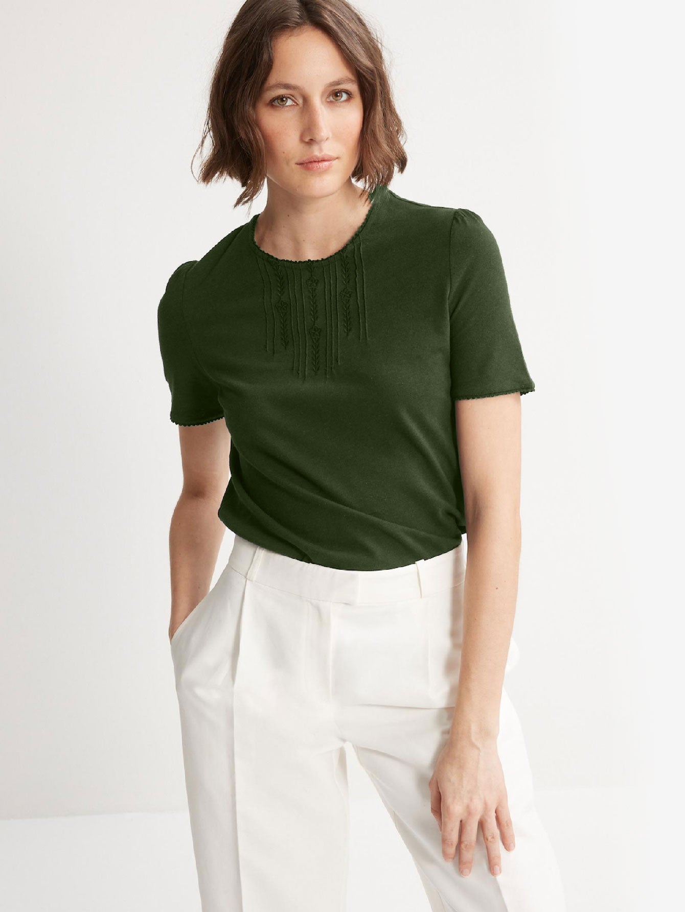 Embroidered Linen And Cotton T-shirt