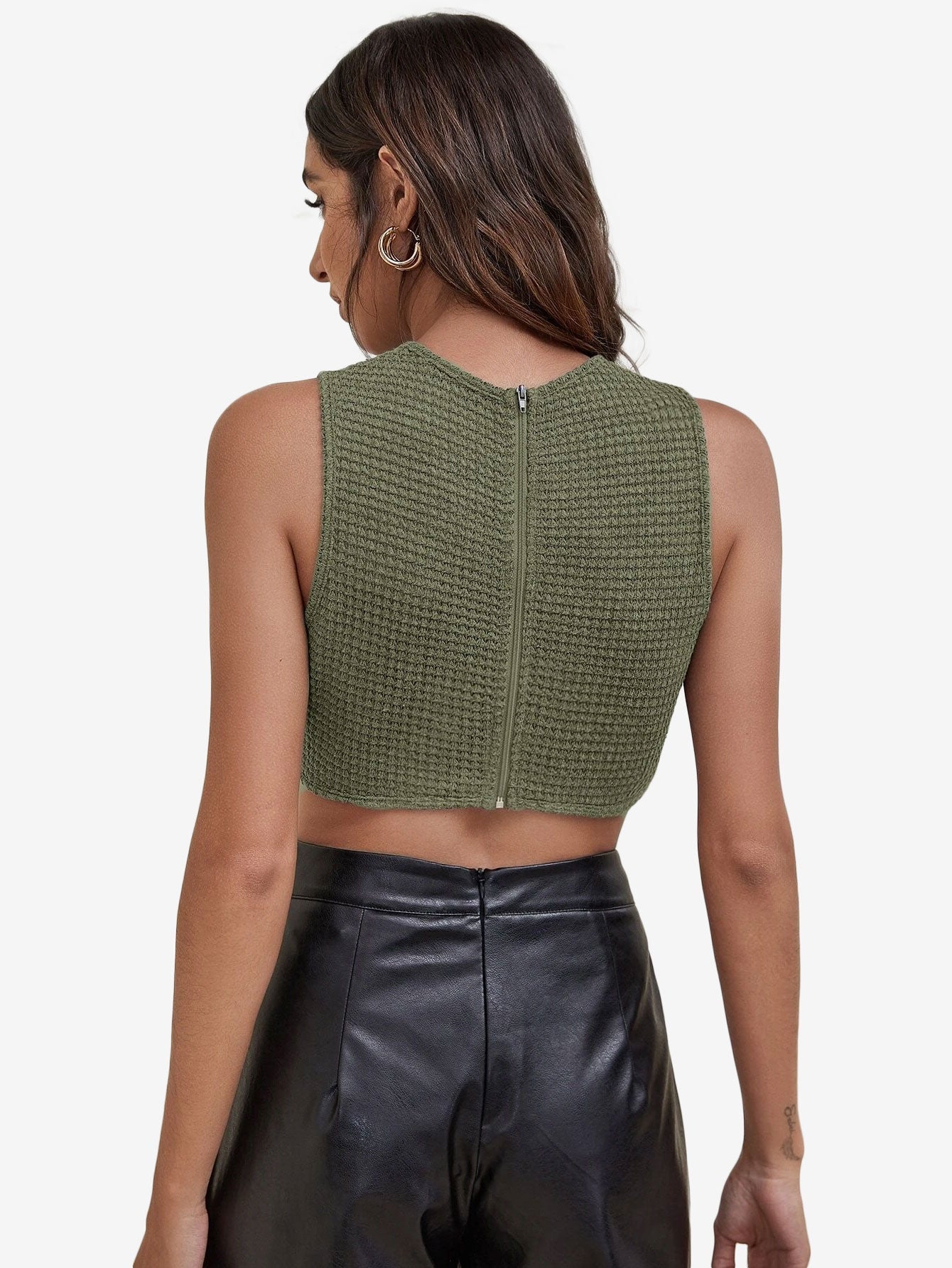 Appealing Waffle Knit Crop Tank Top