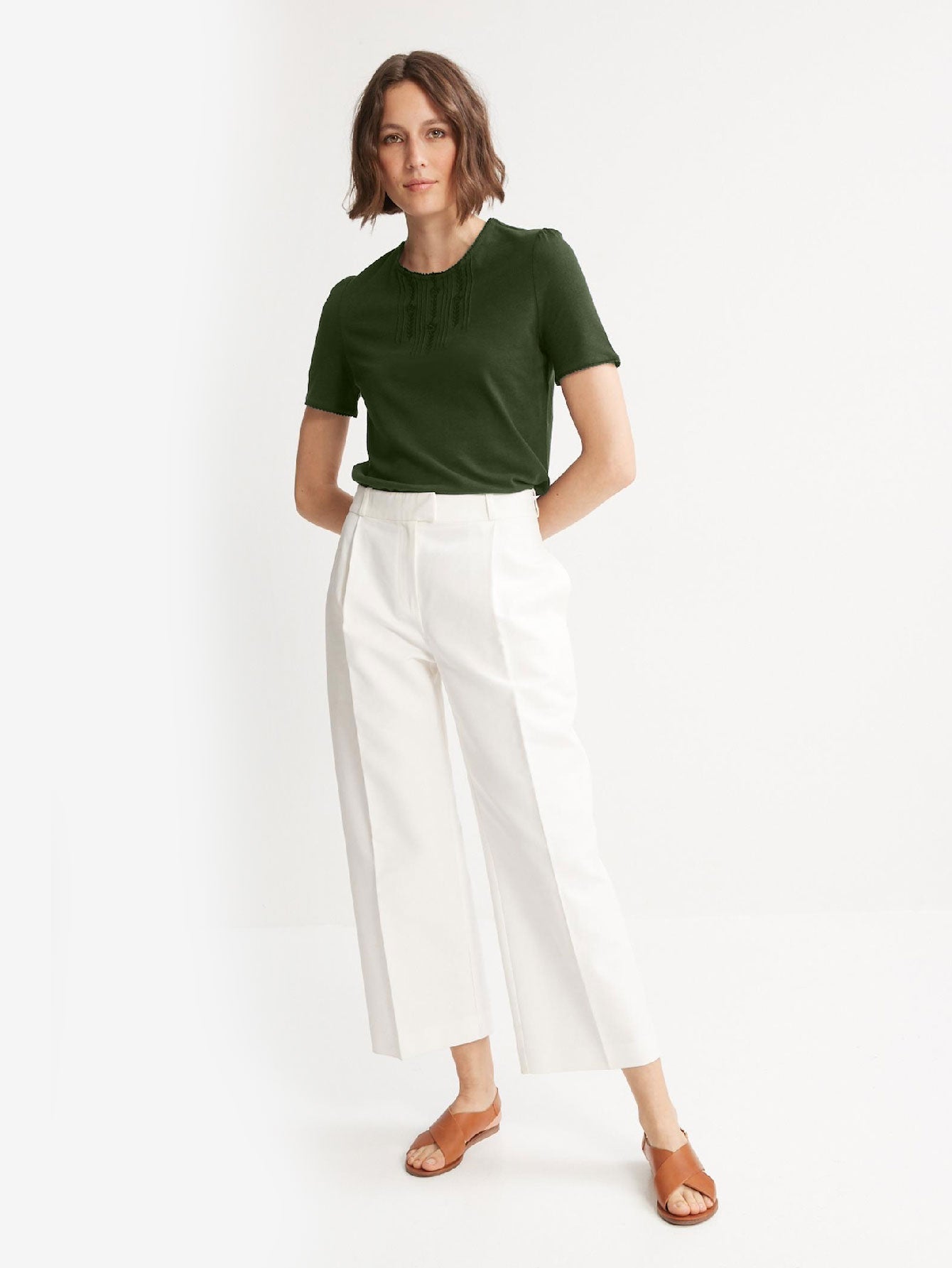Embroidered Linen And Cotton T-shirt