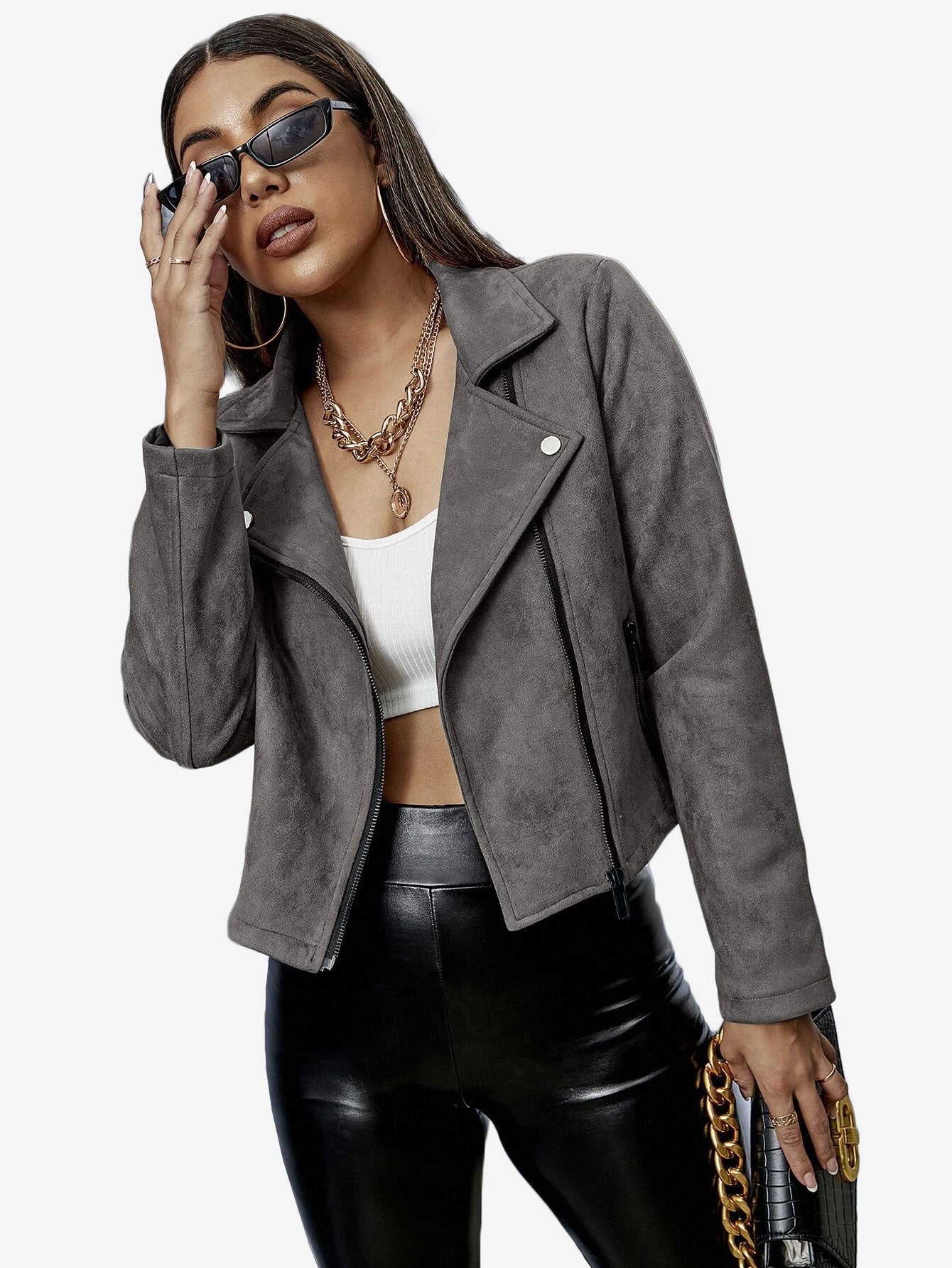 Energetic Solid Zip Up Suede Jacket